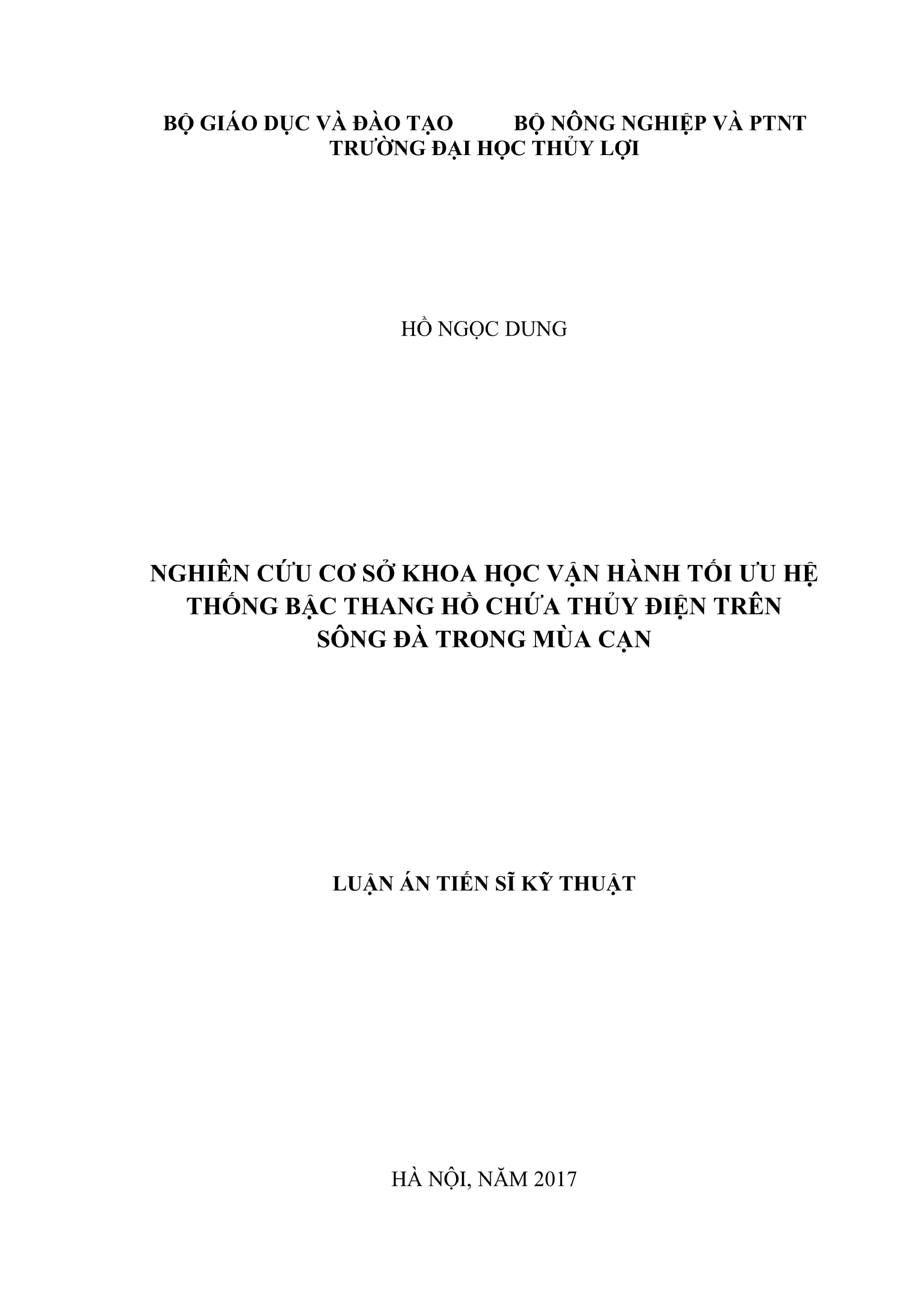 Nghiên cứu vận hành tối ưu bậc thang hồ chứa thủy điện