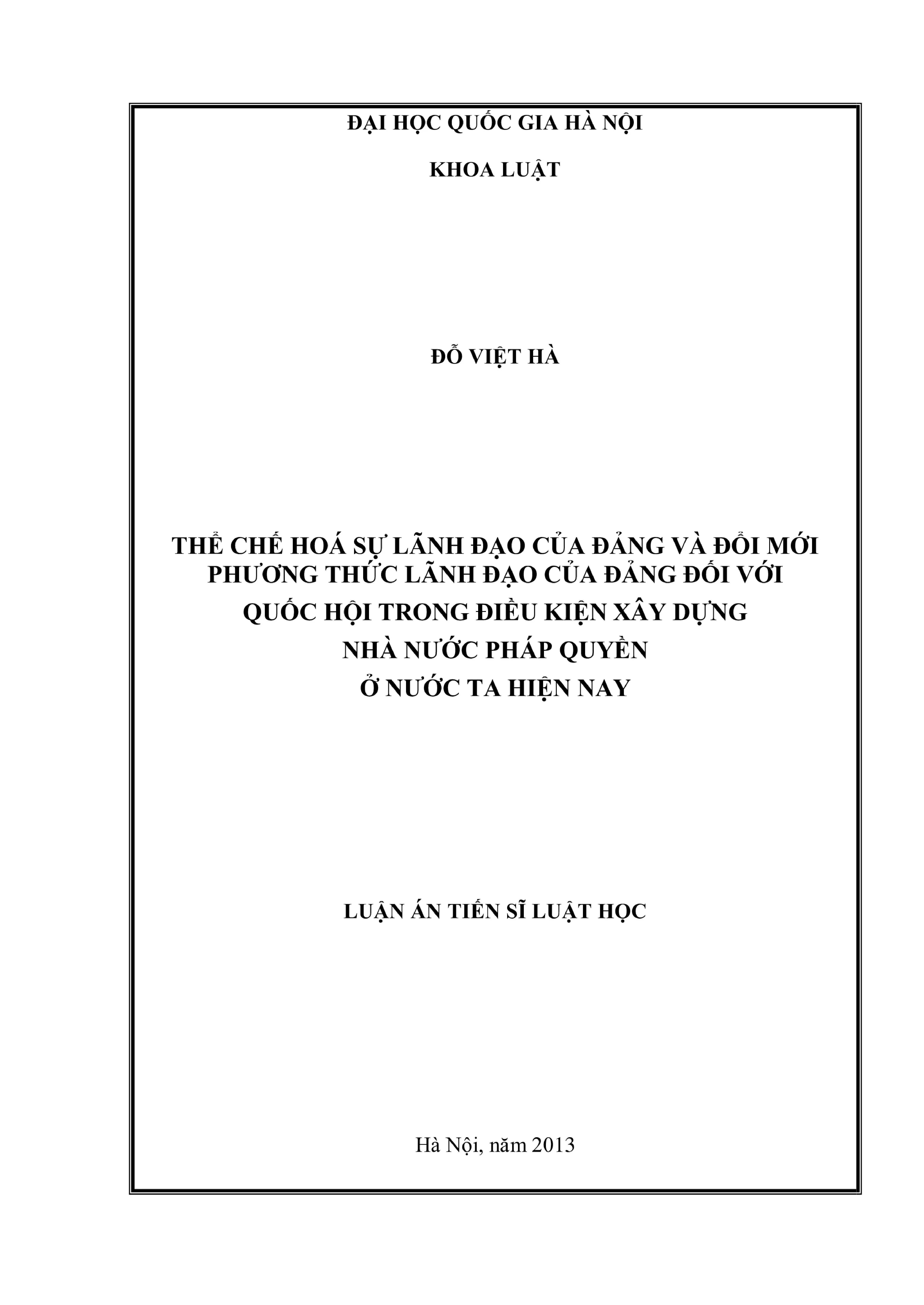 Thể chế hóa lãnh đạo Đảng và đổi mới phương thức lãnh đạo