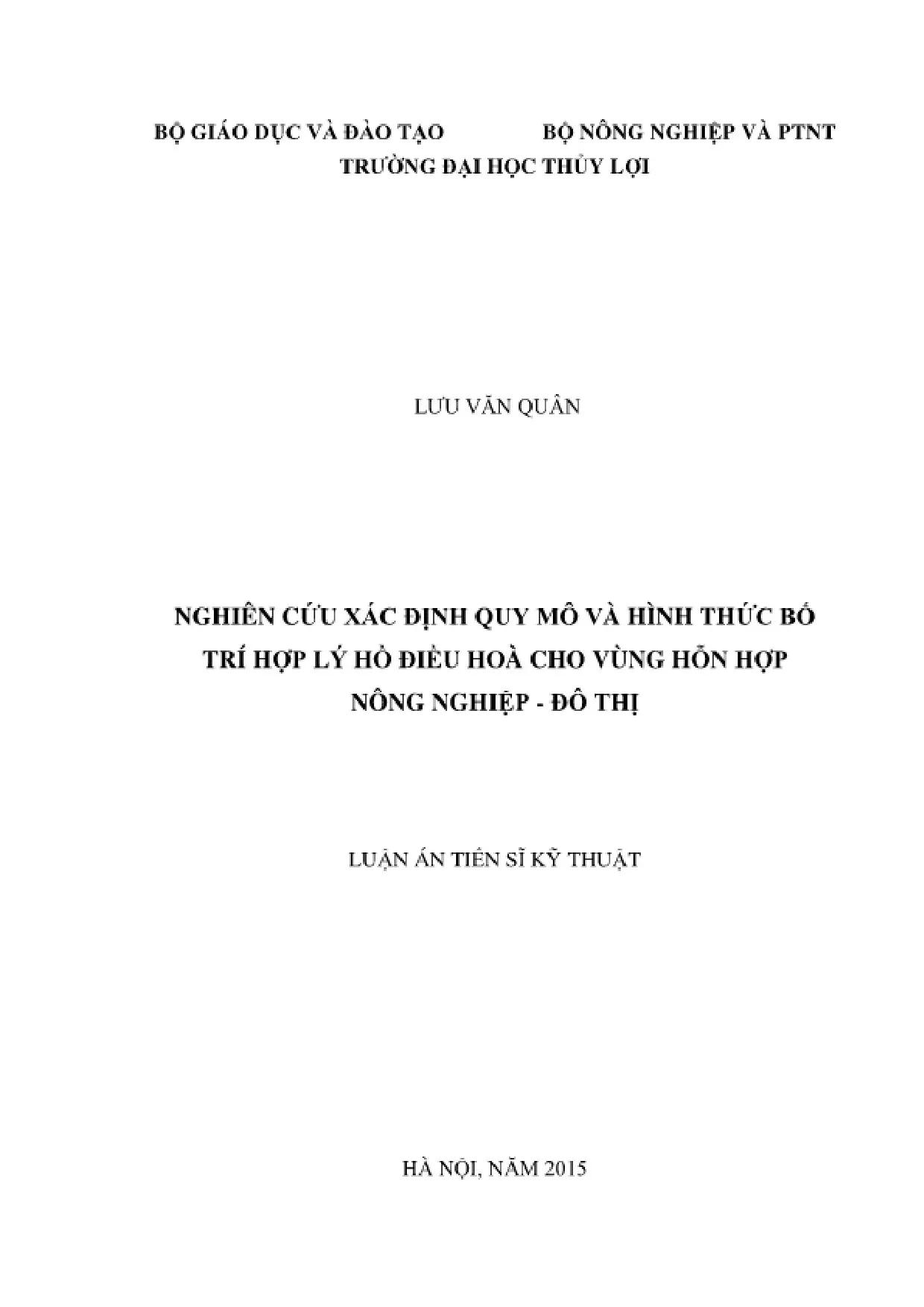 Quy hoạch và quản lý hồ điều hòa nông - đô thị