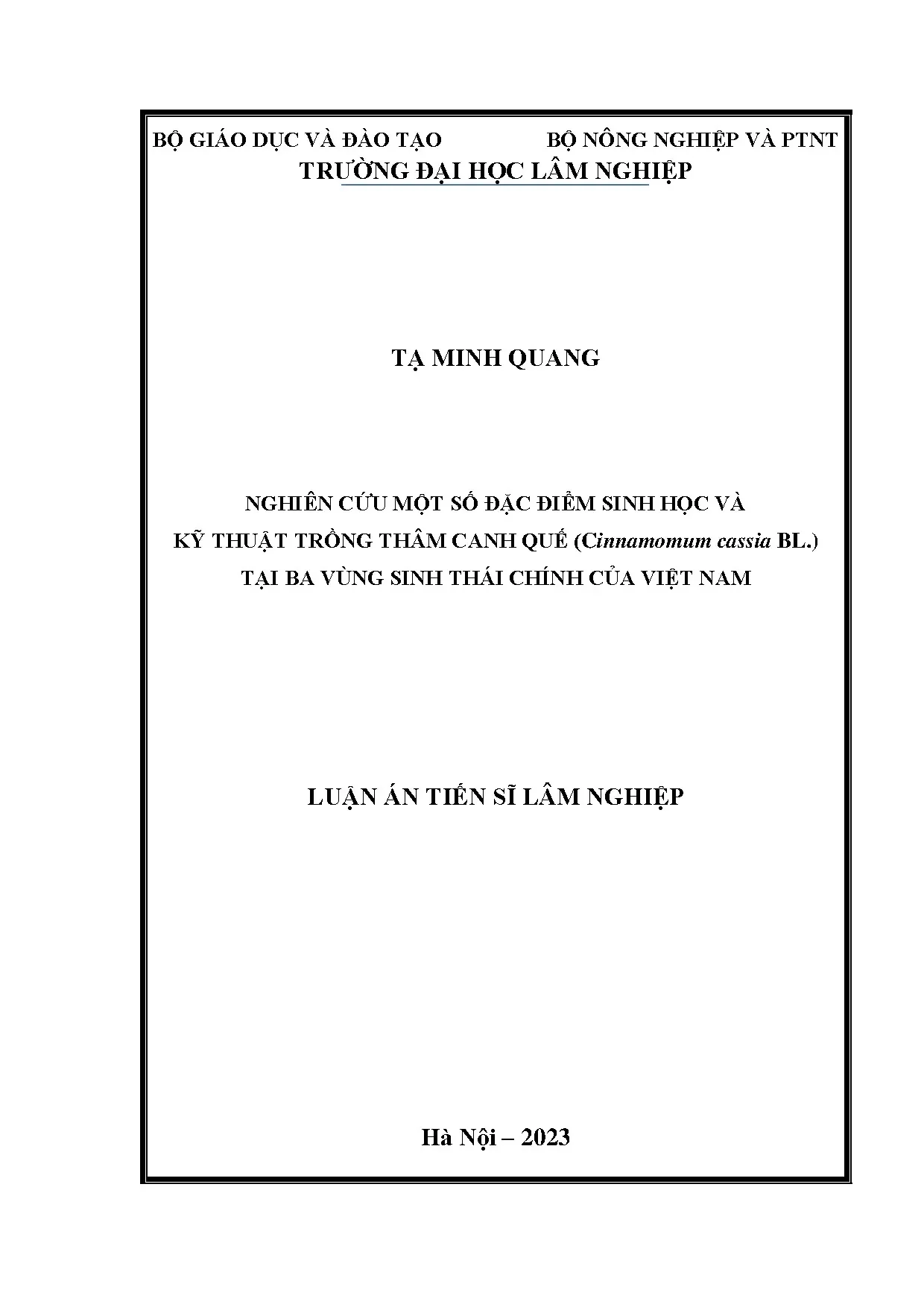 Nghiên cứu đặc điểm và kỹ thuật trồng thâm canh quế