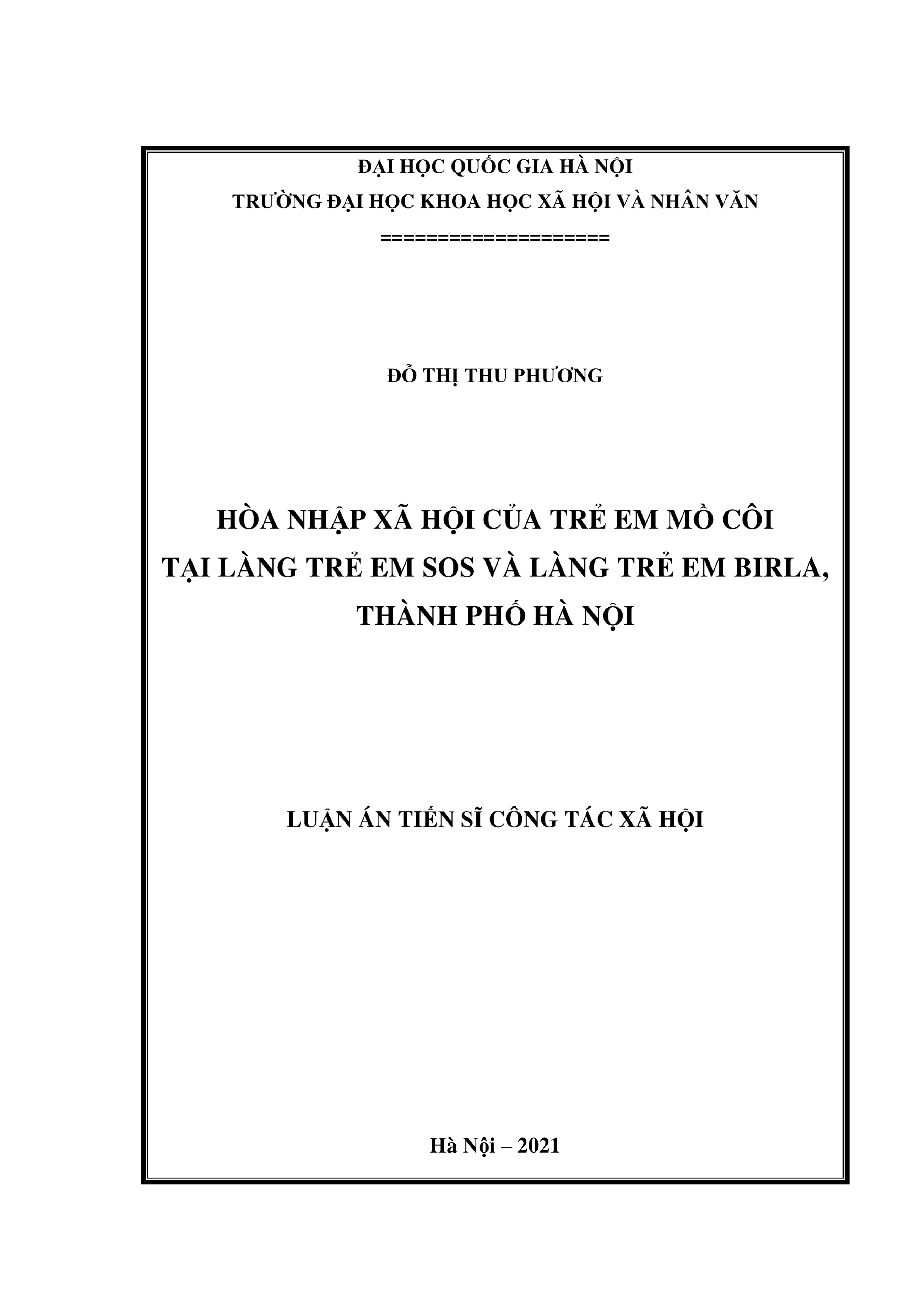 Công tác xã hội hỗ trợ hòa nhập trẻ mồ côi SOS Birla Hà Nội