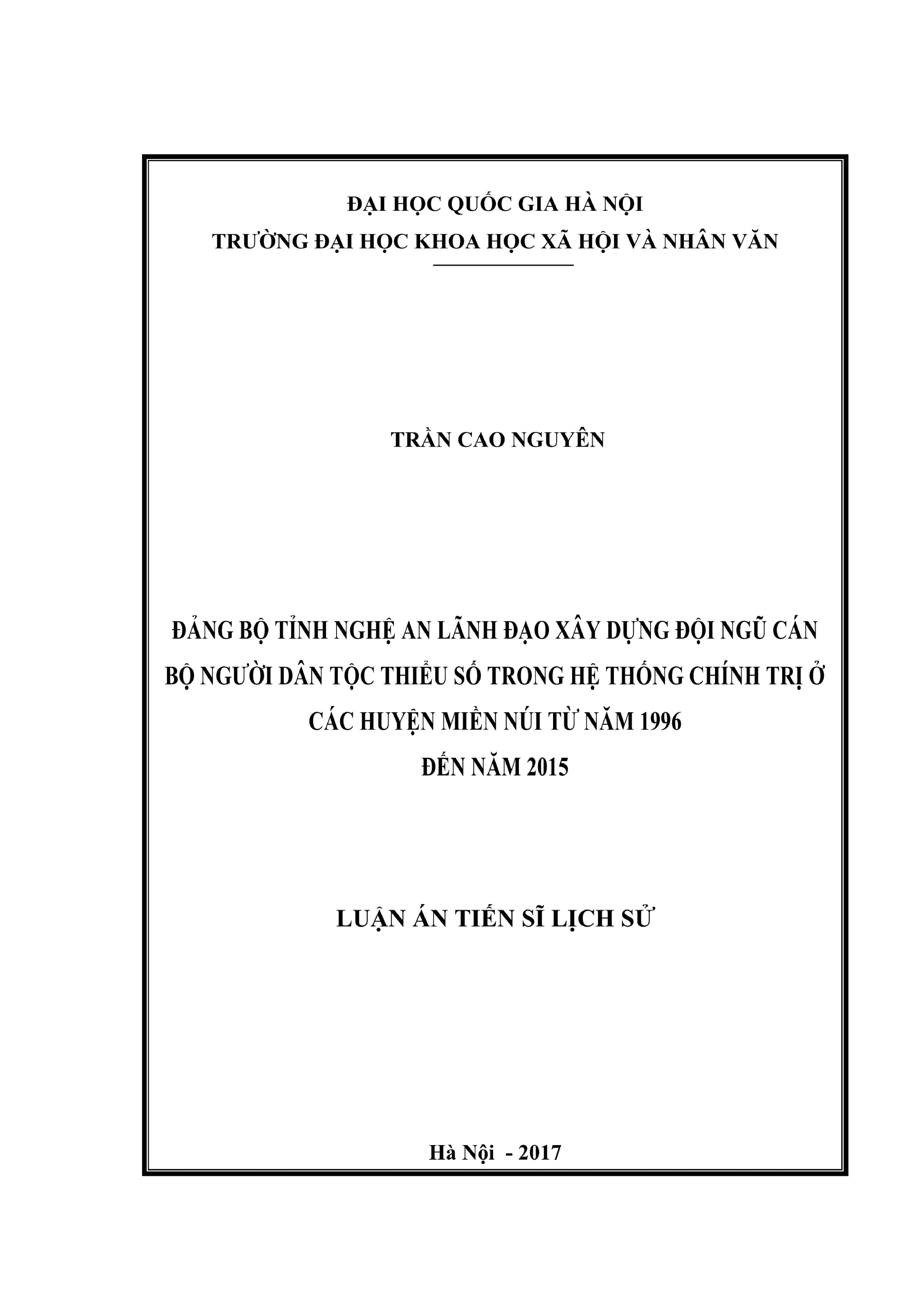 Xây dựng đội ngũ cán bộ dân tộc thiểu số Nghệ An 1996-2015
