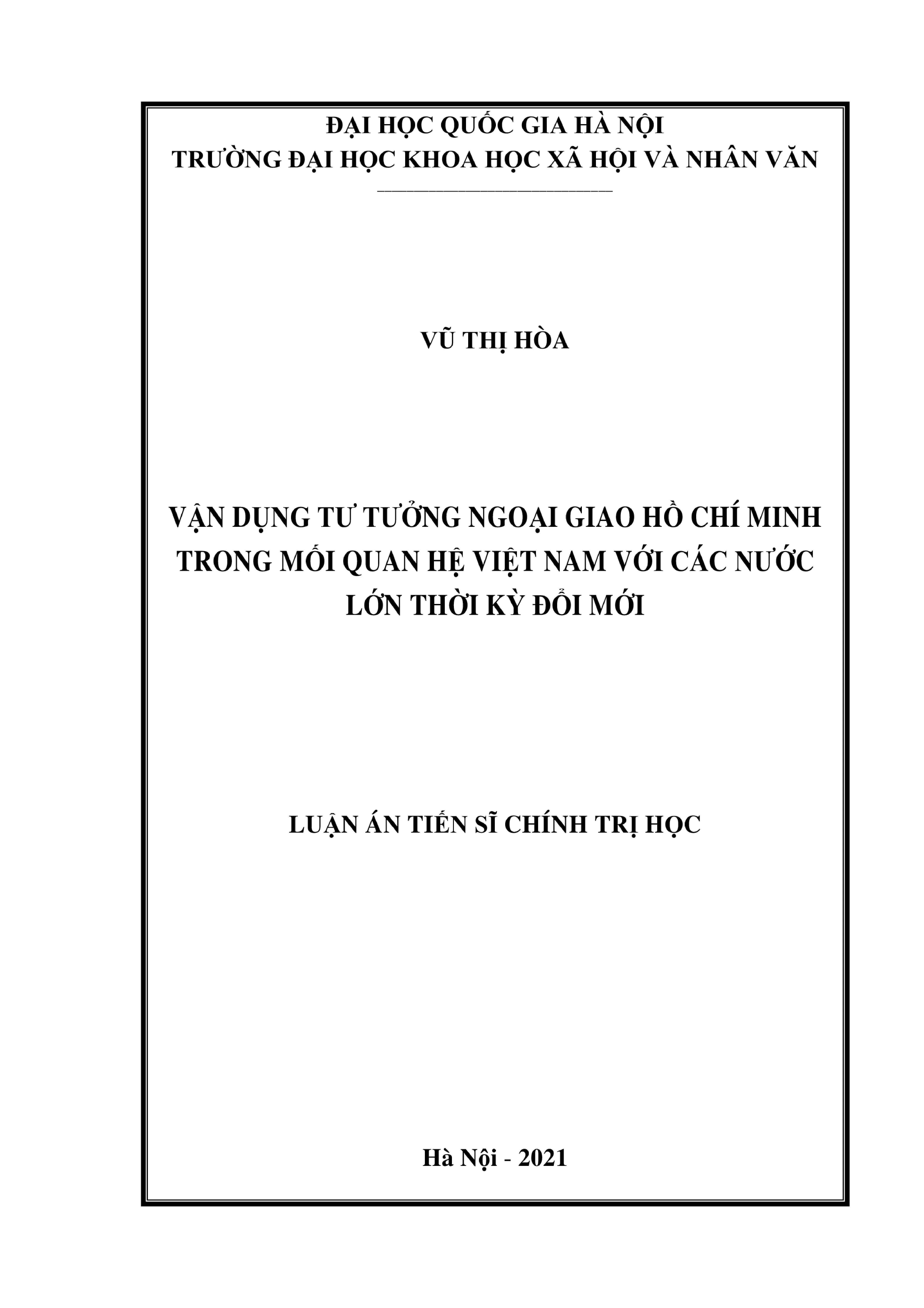 Tư tưởng Ngoại giao Hồ Chí Minh trong quan hệ Việt Nam - Nước lớn