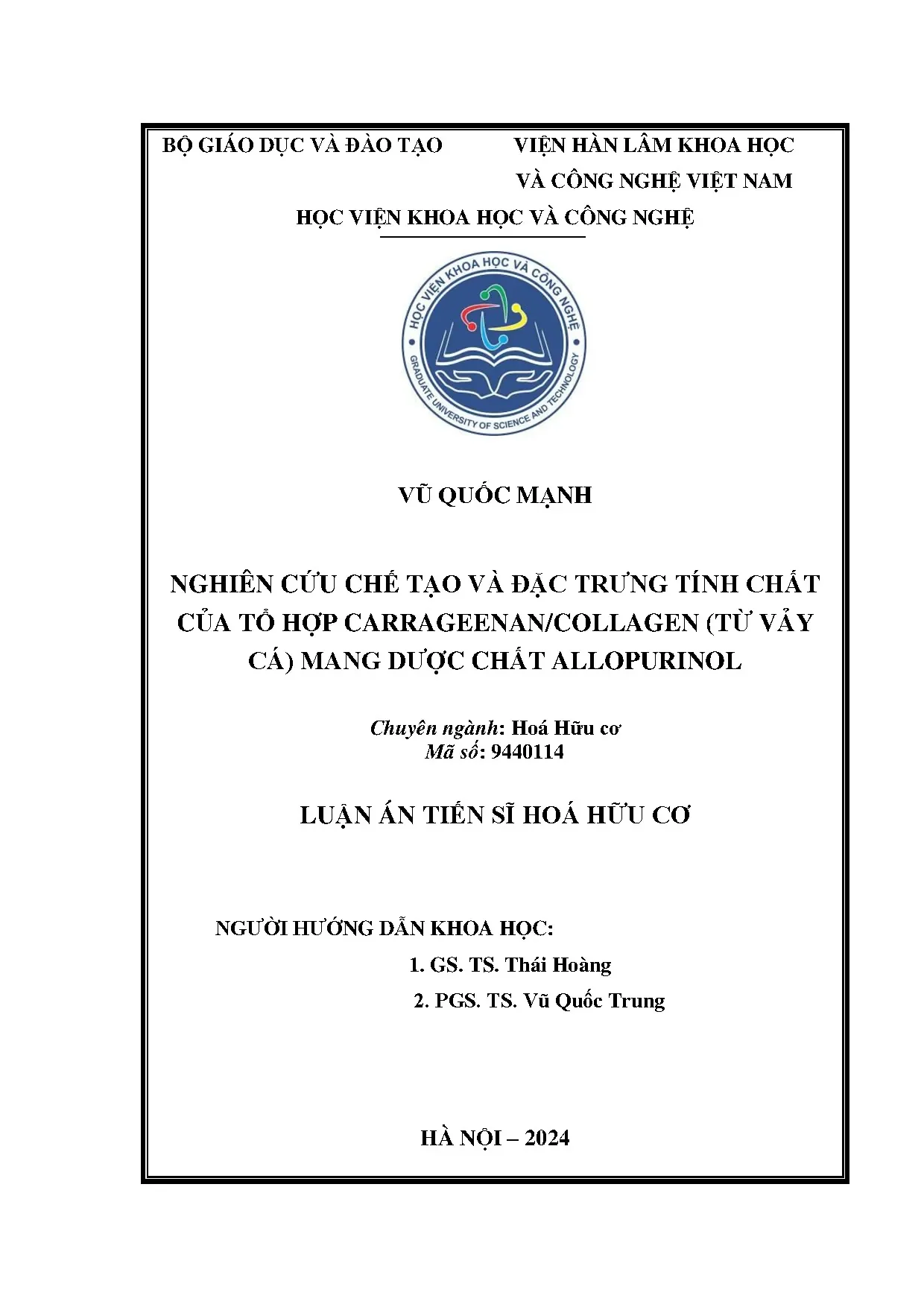 Chế tạo và đặc trưng tổ hợp carrageenan/collagen mang allopurinol