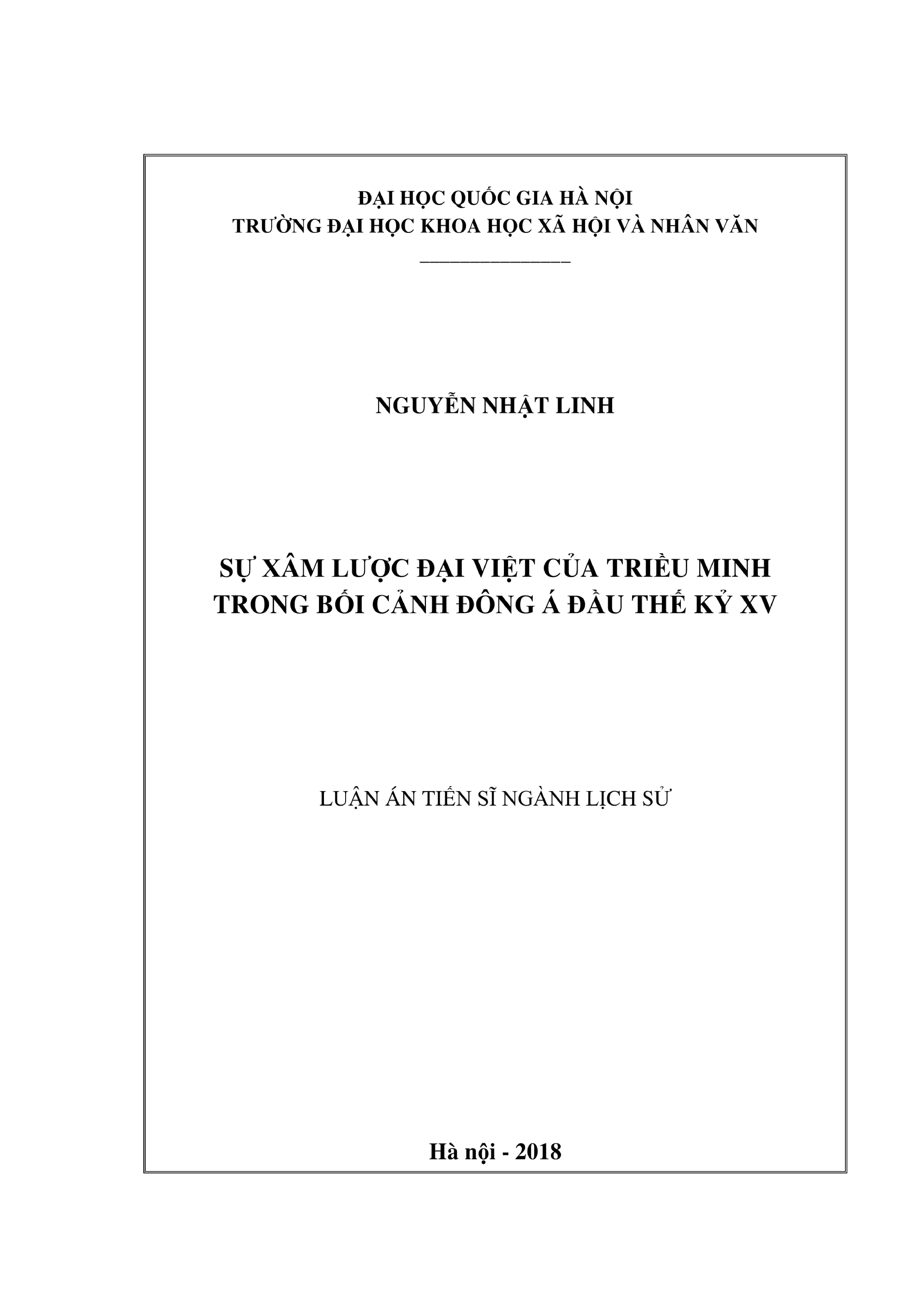 Luận án tiến sĩ lịch sử sự xâm lược đại việt của triều minh trong bối cảnh đông á đầu thế kỷ xv