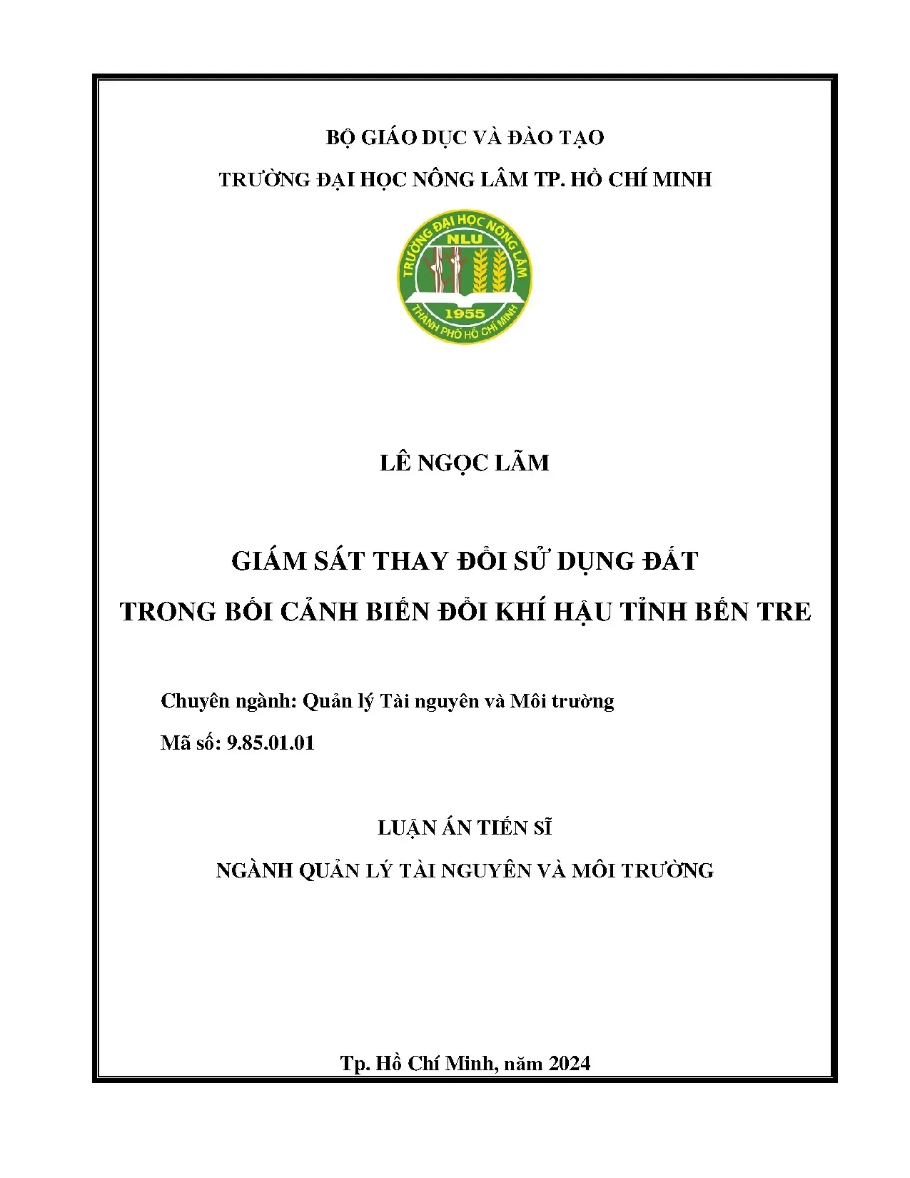Giám sát thay đổi sử dụng đất tỉnh Bến Tre