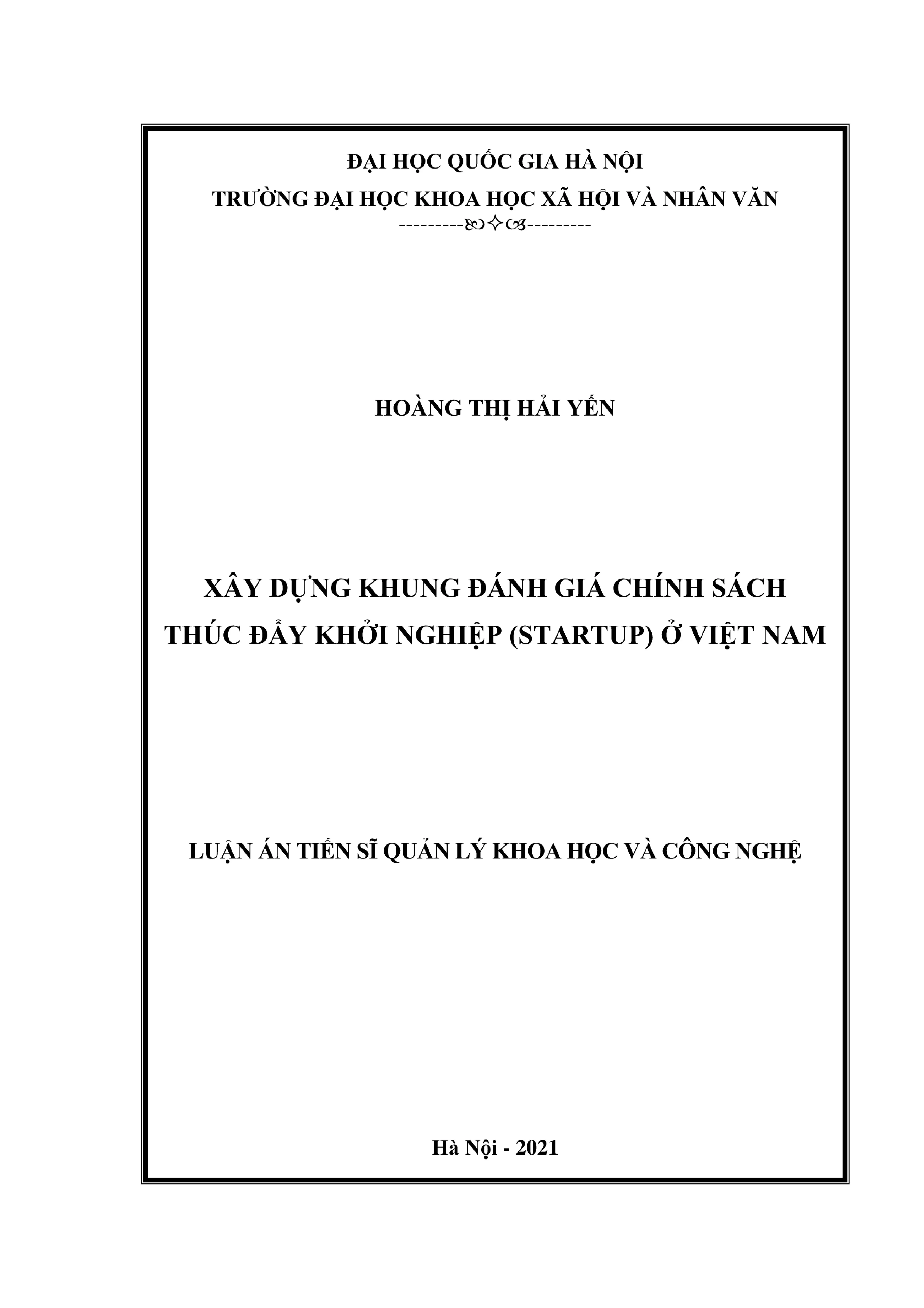 Khung đánh giá chính sách khởi nghiệp ở Việt Nam