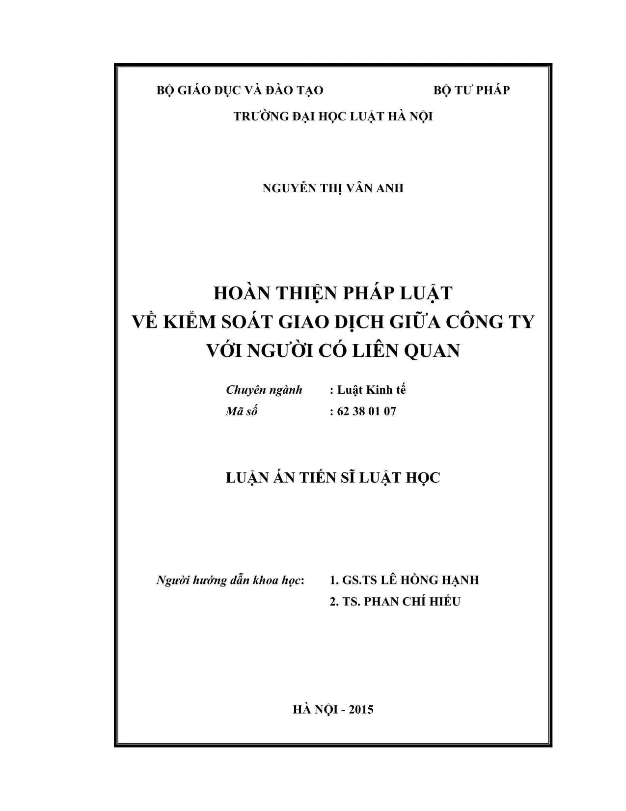Hoàn thiện pháp luật kiểm soát giao dịch giữa công ty với người có liên quan