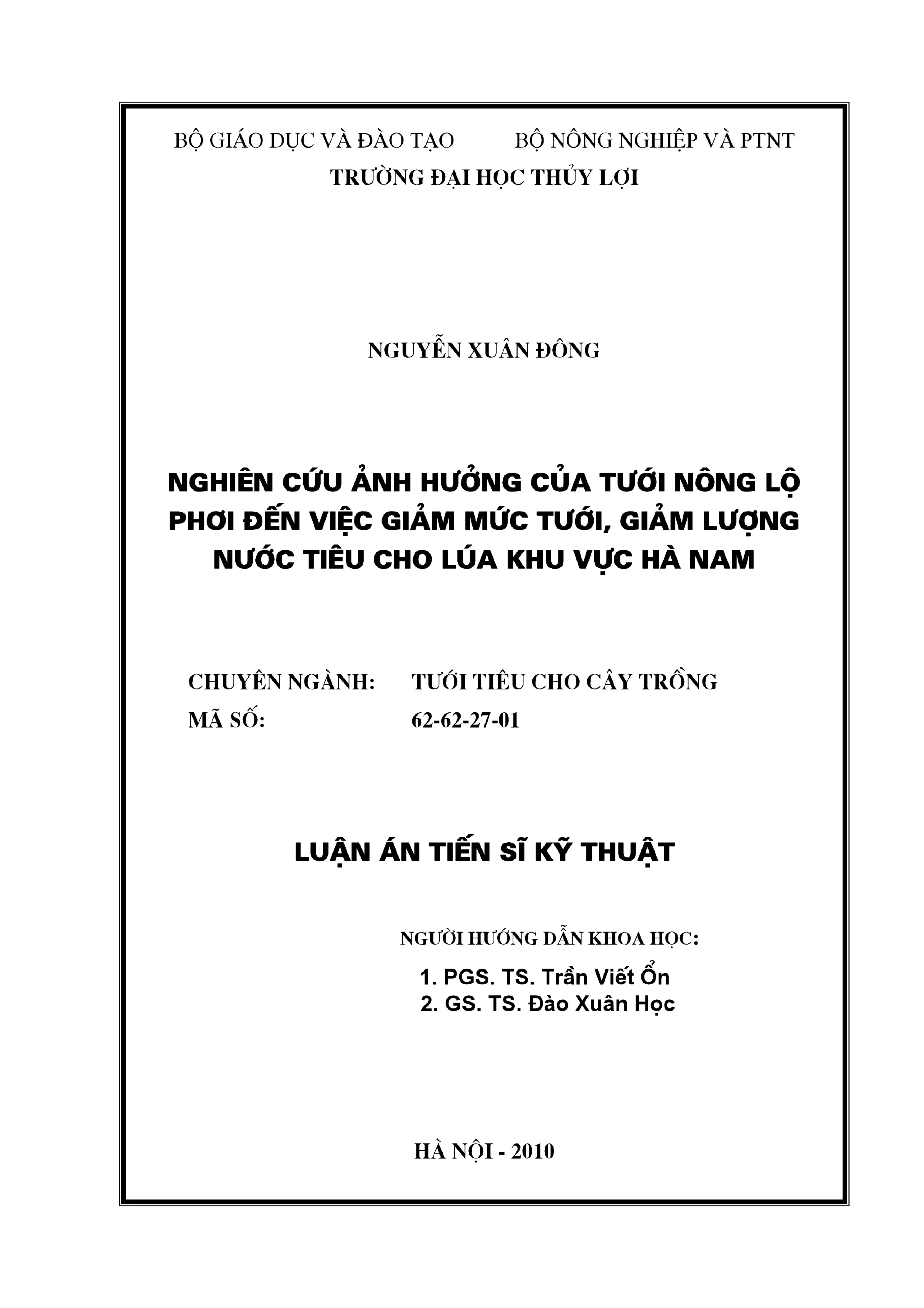 Nghiên cứu tưới nông lộ phơi giảm mức tưới lúa