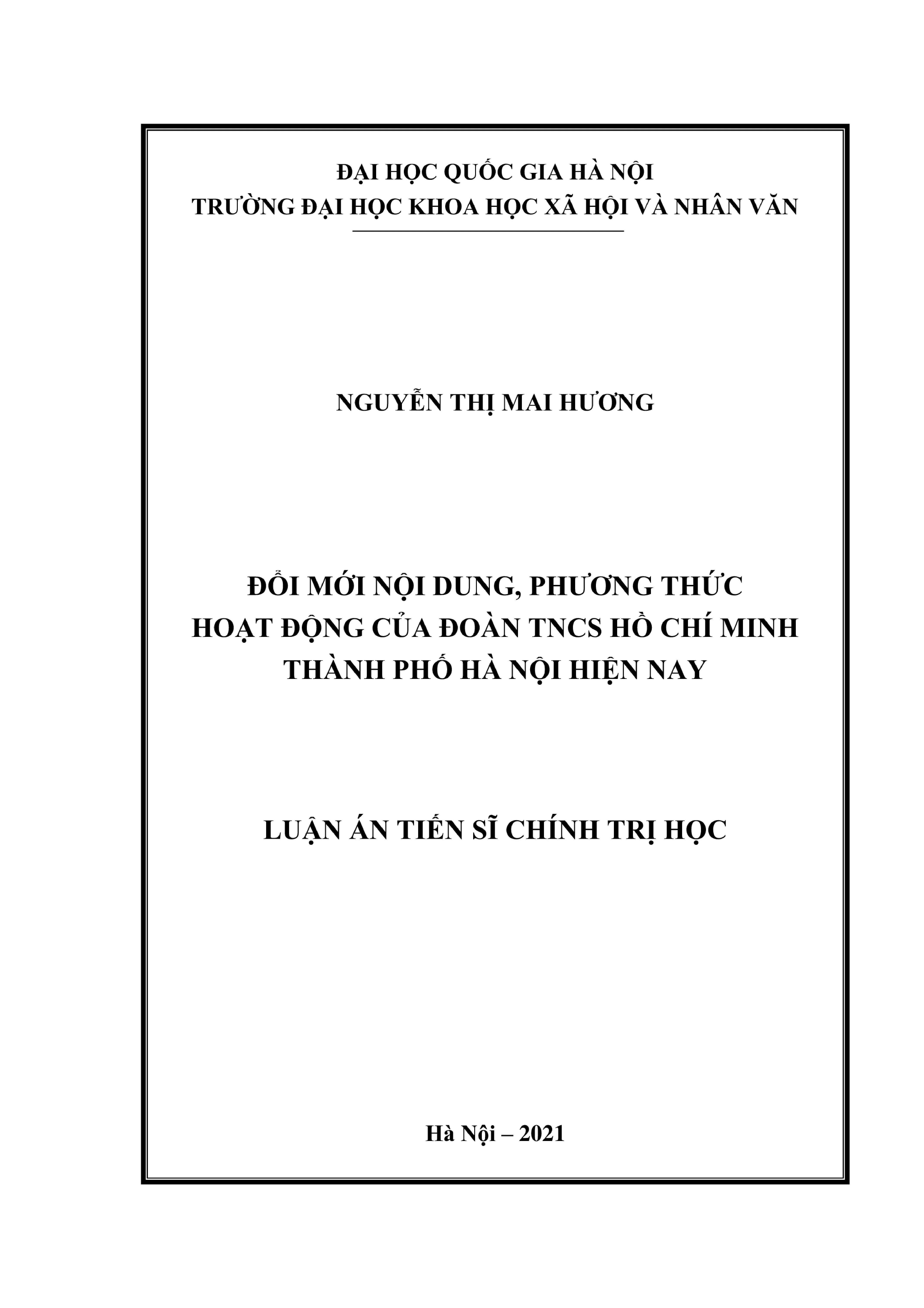 Đổi mới nội dung phương thức Đoàn TNCS Hồ Chí Minh Hà Nội