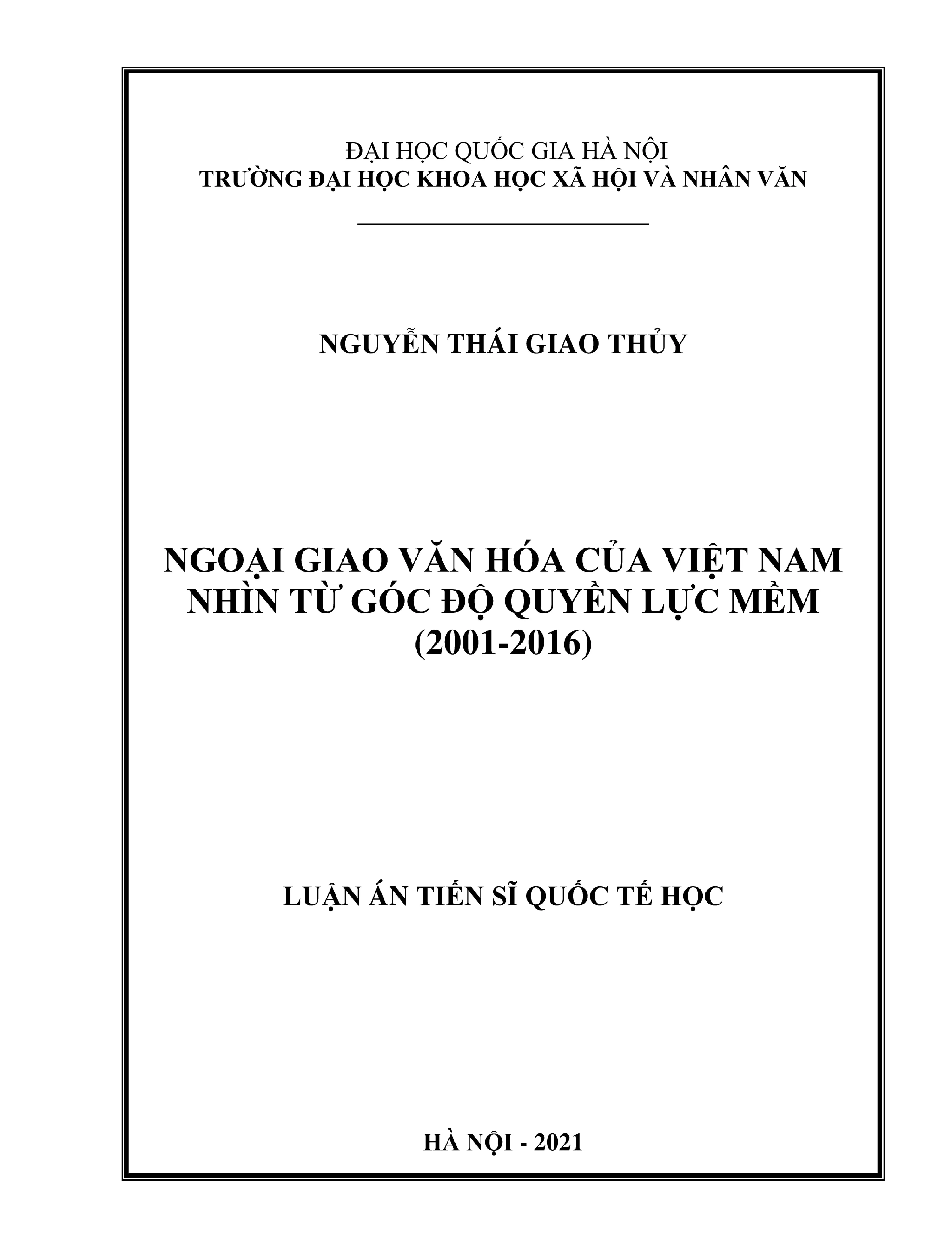 Ngoại giao văn hóa Việt Nam (2001-2016): Luận án quyền lực mềm