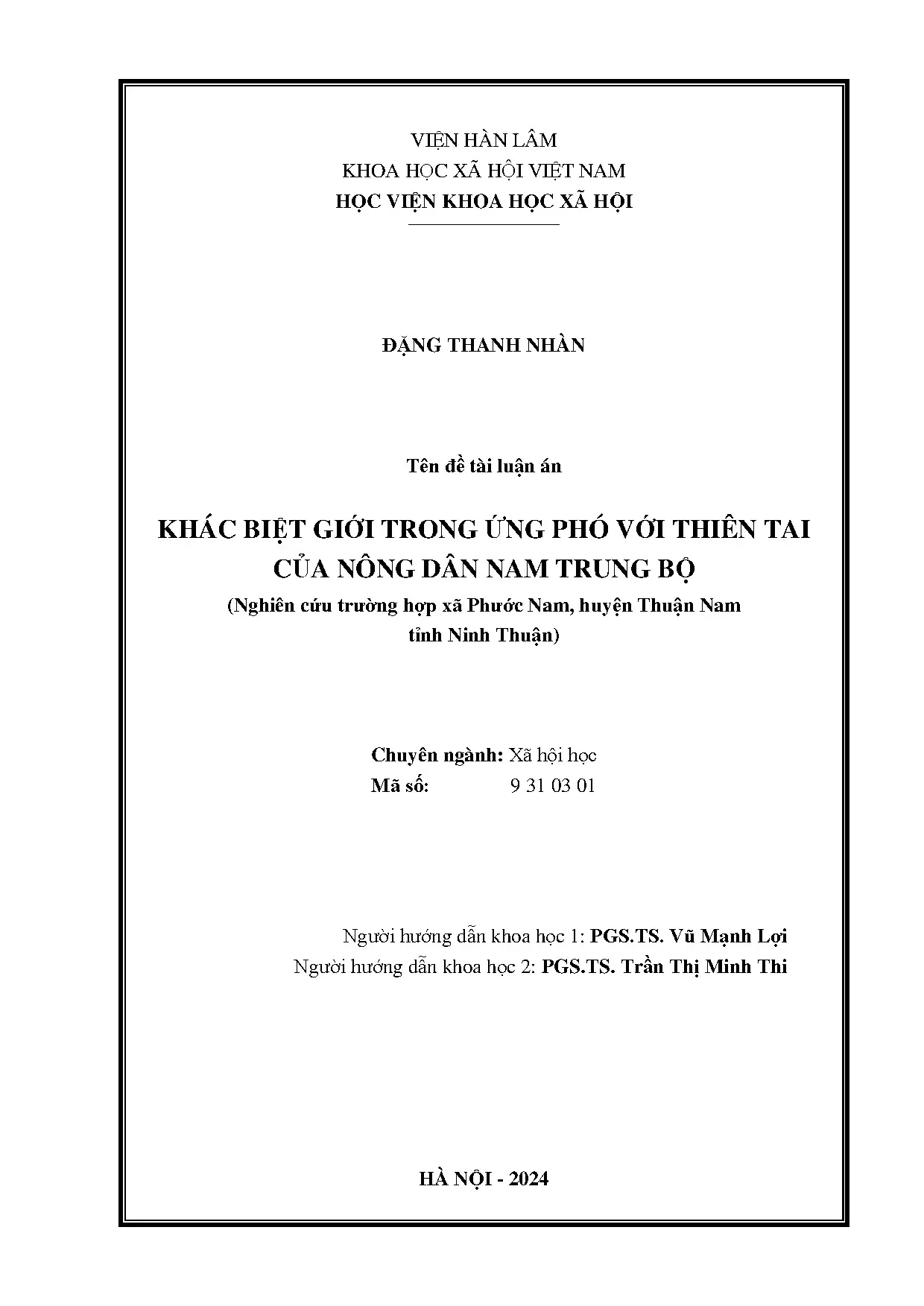Khác biệt giới trong ứng phó thiên tai nông dân Nam Trung Bộ