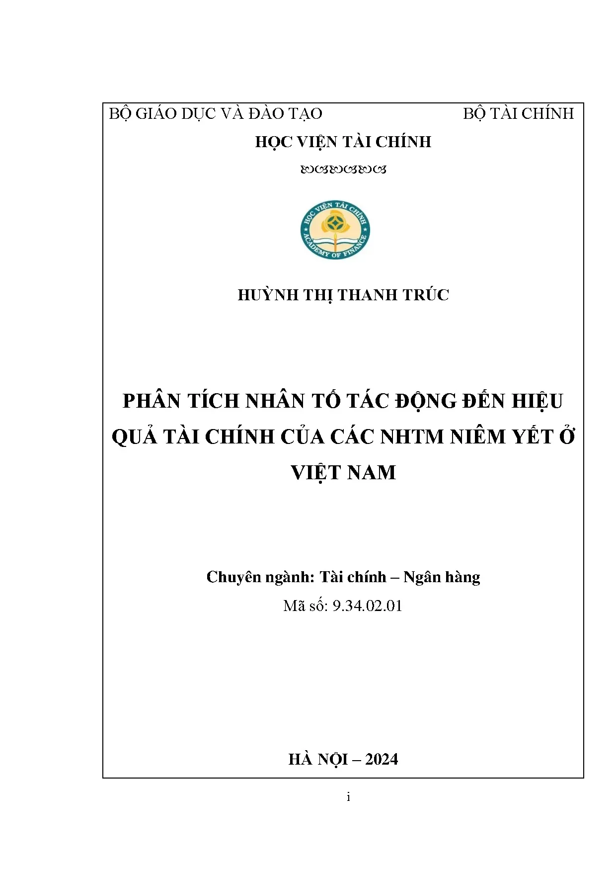 Phân tích nhân tố tác động đến hiệu quả tài chính NHTM