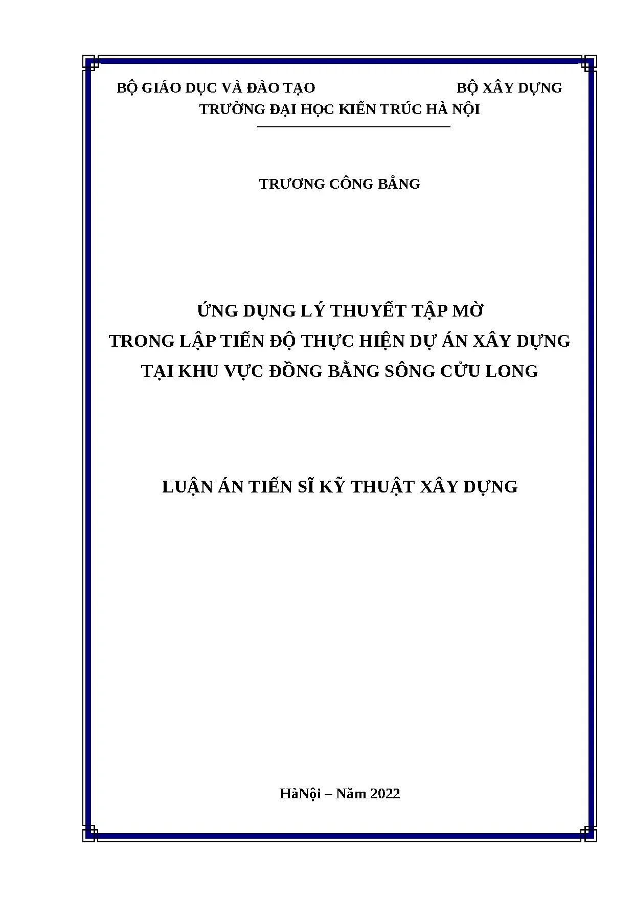 Ứng dụng lý thuyết tập mờ lập tiến độ dự án xây dựng ĐBSCL