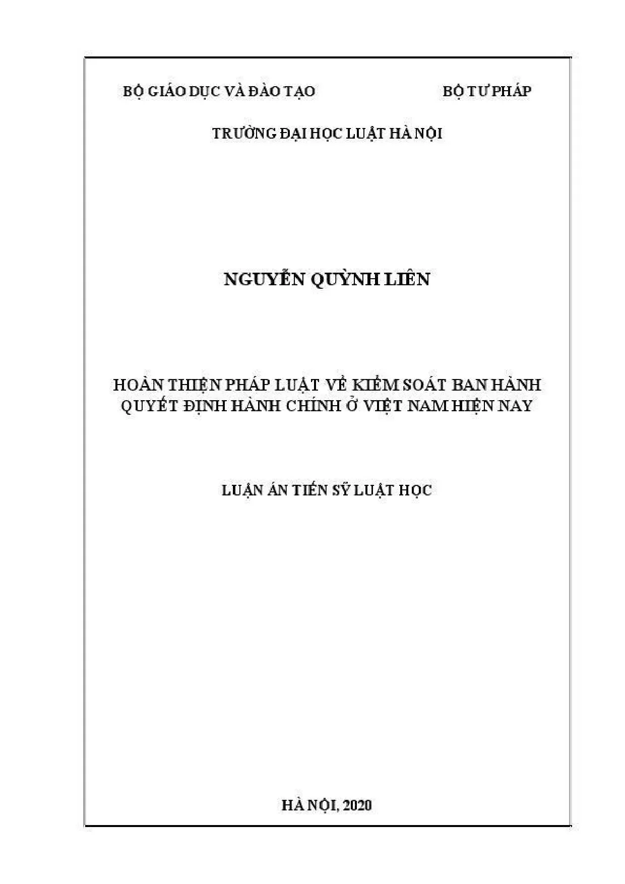 Hoàn thiện pháp luật kiểm soát QĐHC ở Việt Nam hiện nay