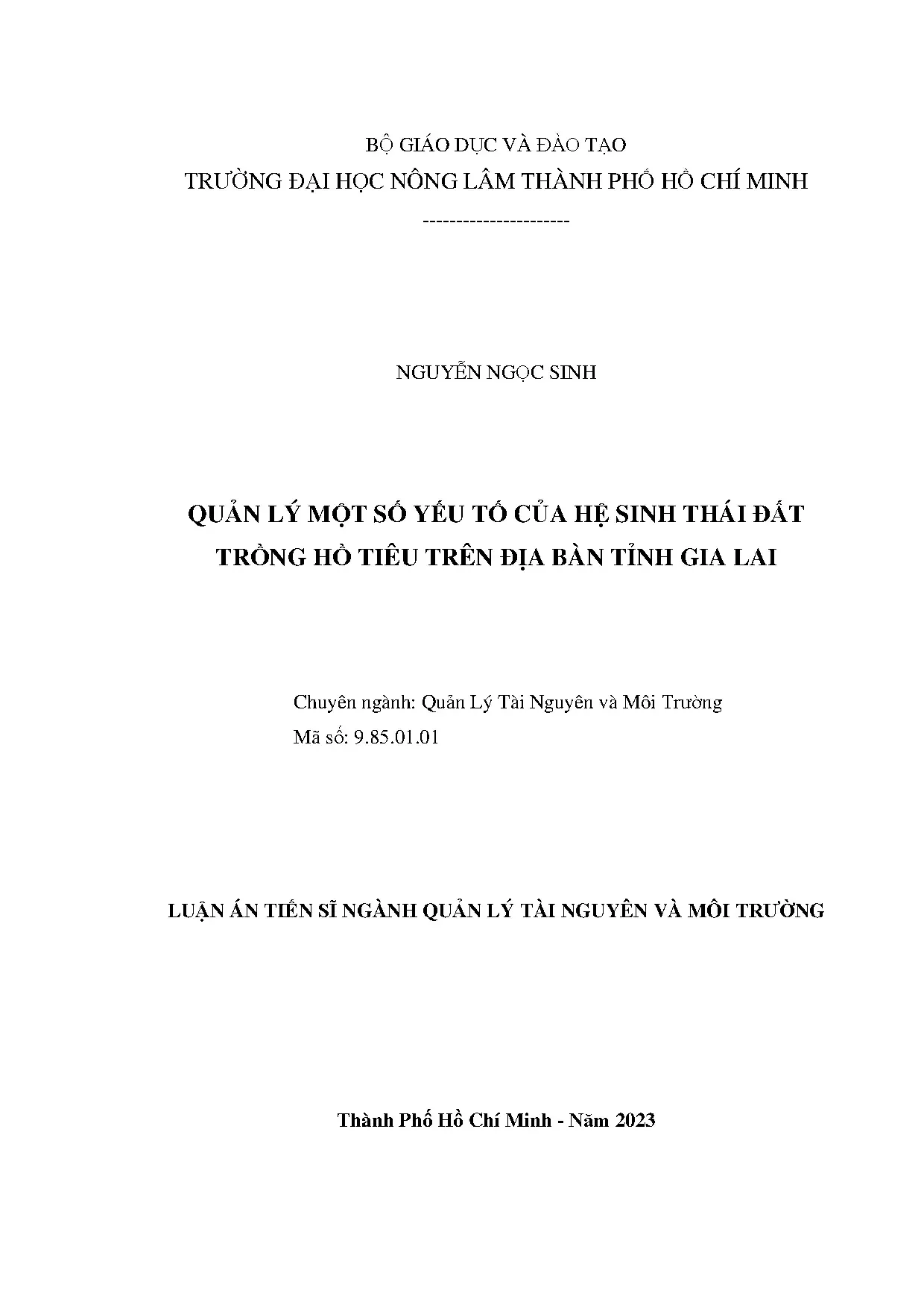 Quản lý yếu tố hệ sinh thái đất trồng hồ tiêu tỉnh Gia Lai