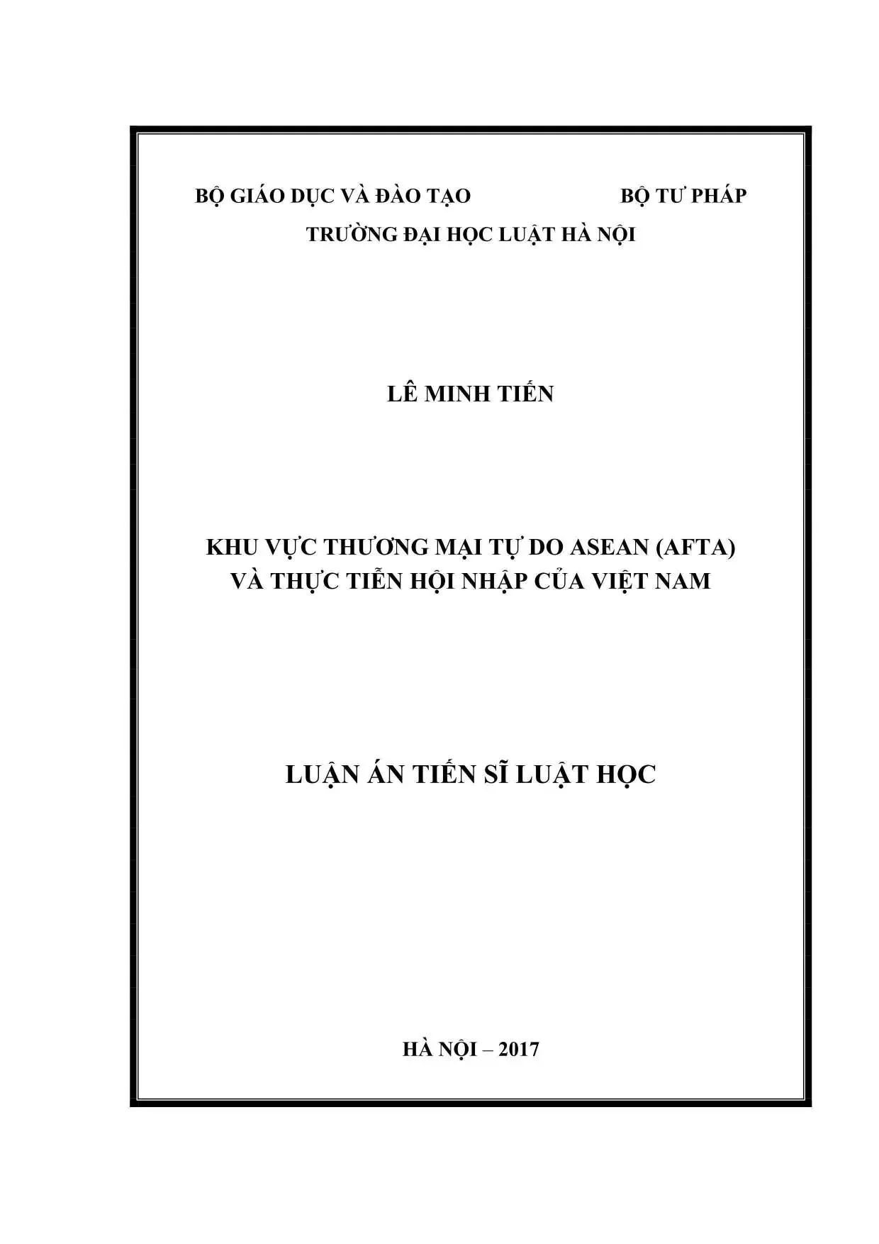 Luận án AFTA: Hội nhập Khu vực Thương mại Tự do ASEAN Việt Nam