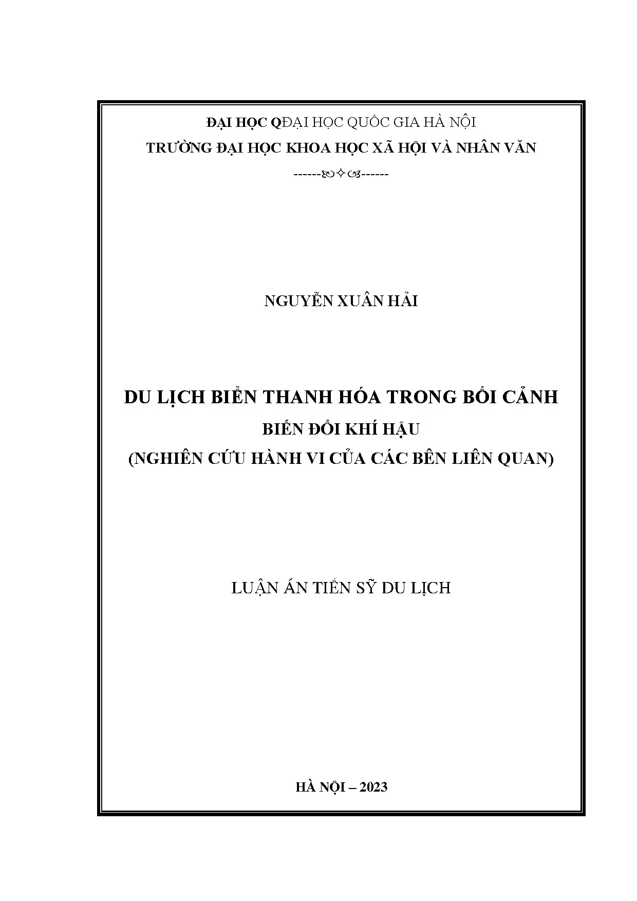Nghiên cứu hành vi du lịch biển Thanh Hóa & Biến đổi khí hậu
