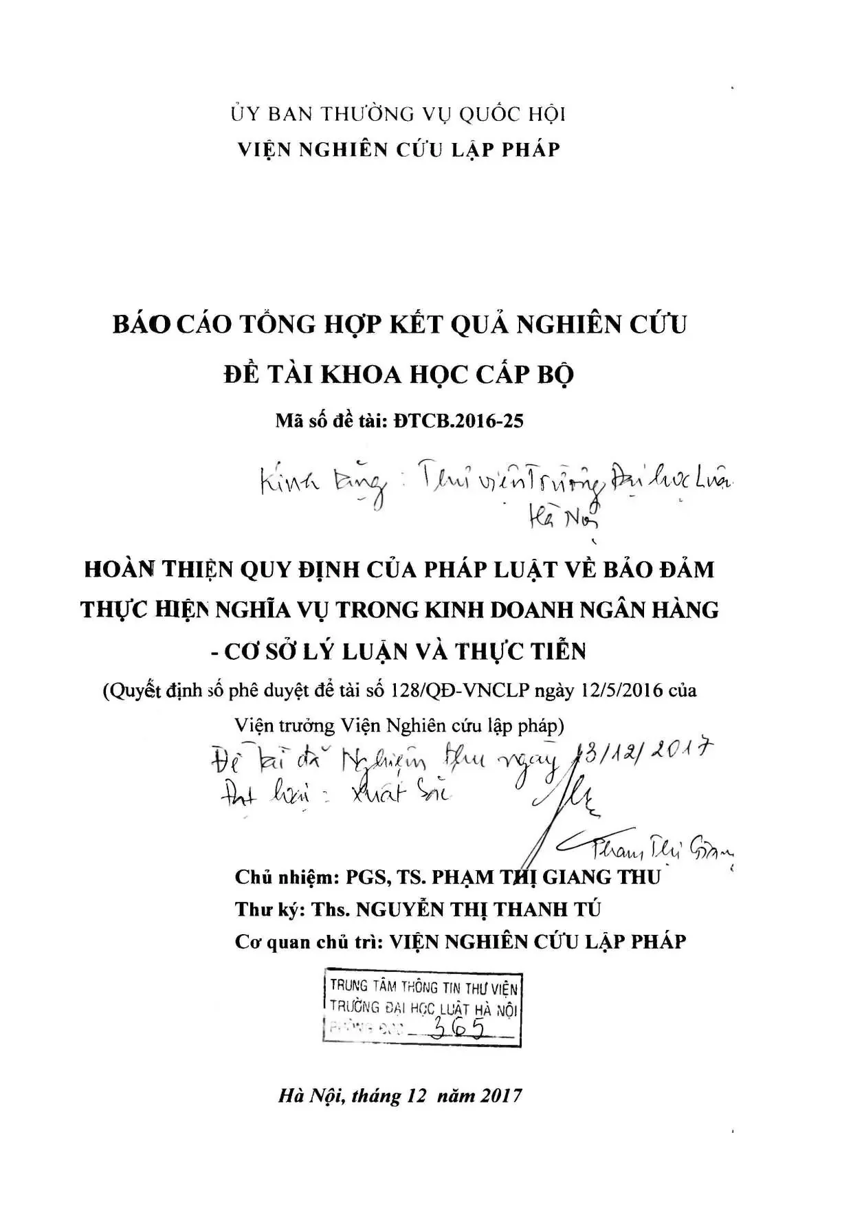 Hoàn thiện pháp luật bảo đảm nghĩa vụ trong kinh doanh ngân hàng
