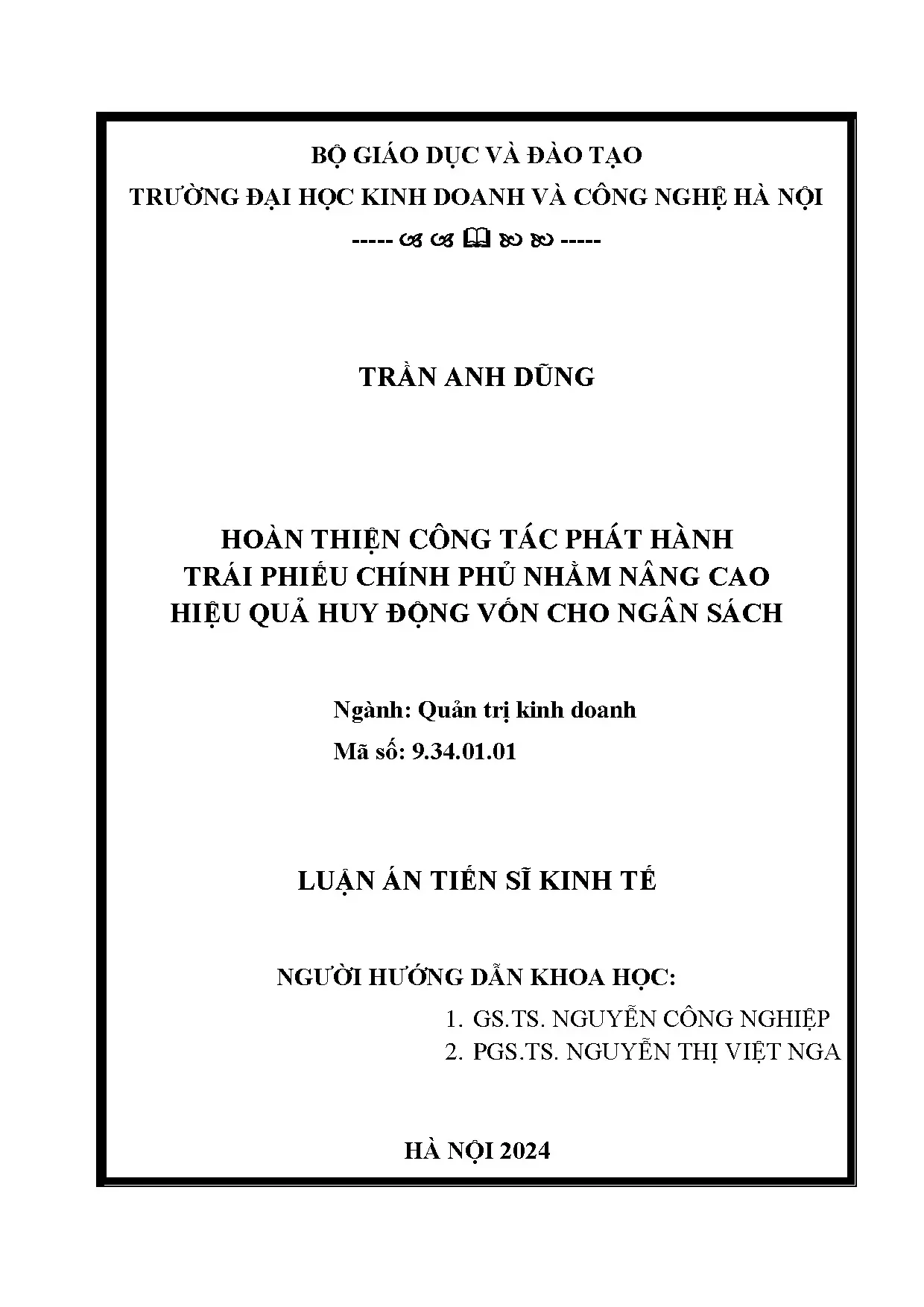 Luận án: Hoàn thiện công tác phát hành TPCP huy động vốn ngân sách