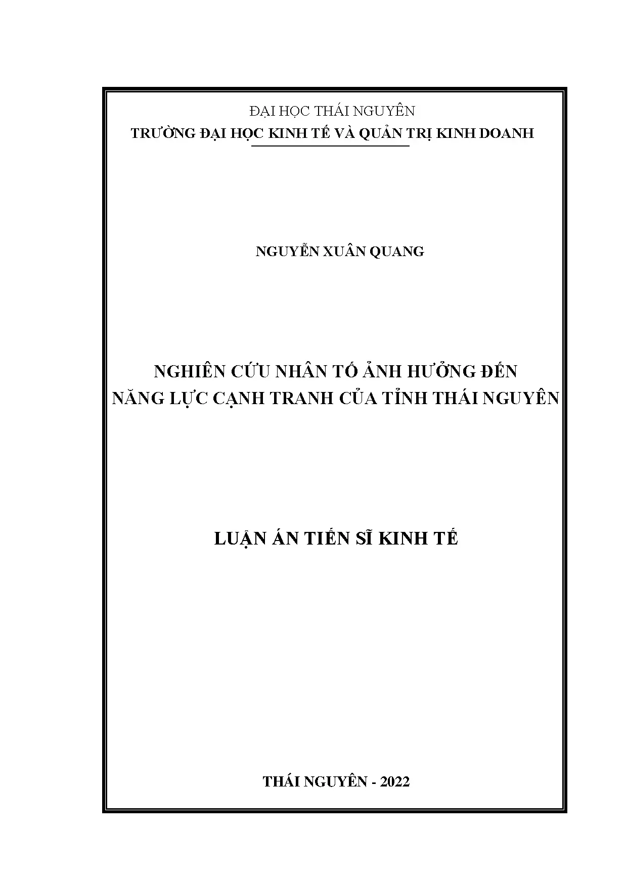 Nghiên cứu nhân tố ảnh hưởng năng lực cạnh tranh Thái Nguyên