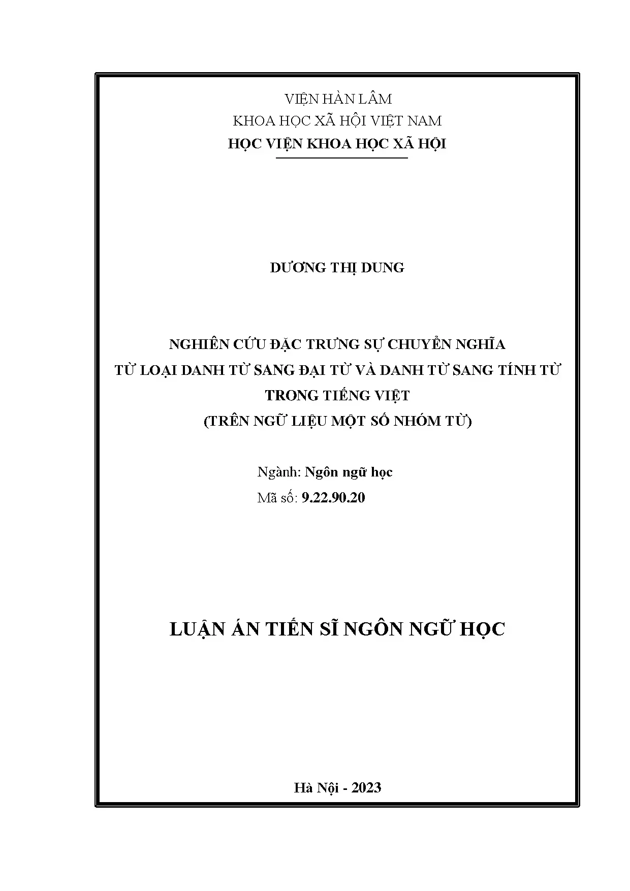 Nghiên cứu chuyển nghĩa danh từ sang đại từ, tính từ tiếng Việt