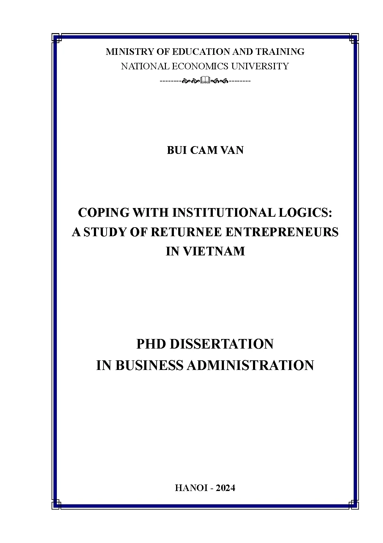 Coping with Institutional Logics: Returnee Entrepreneurs Vietnam