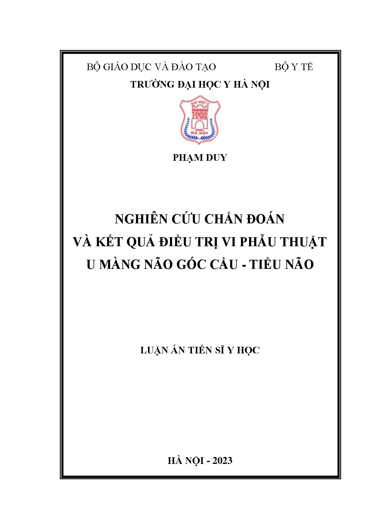 Nghiên cứu chẩn đoán, điều trị vi phẫu u màng não góc cầu tiểu não