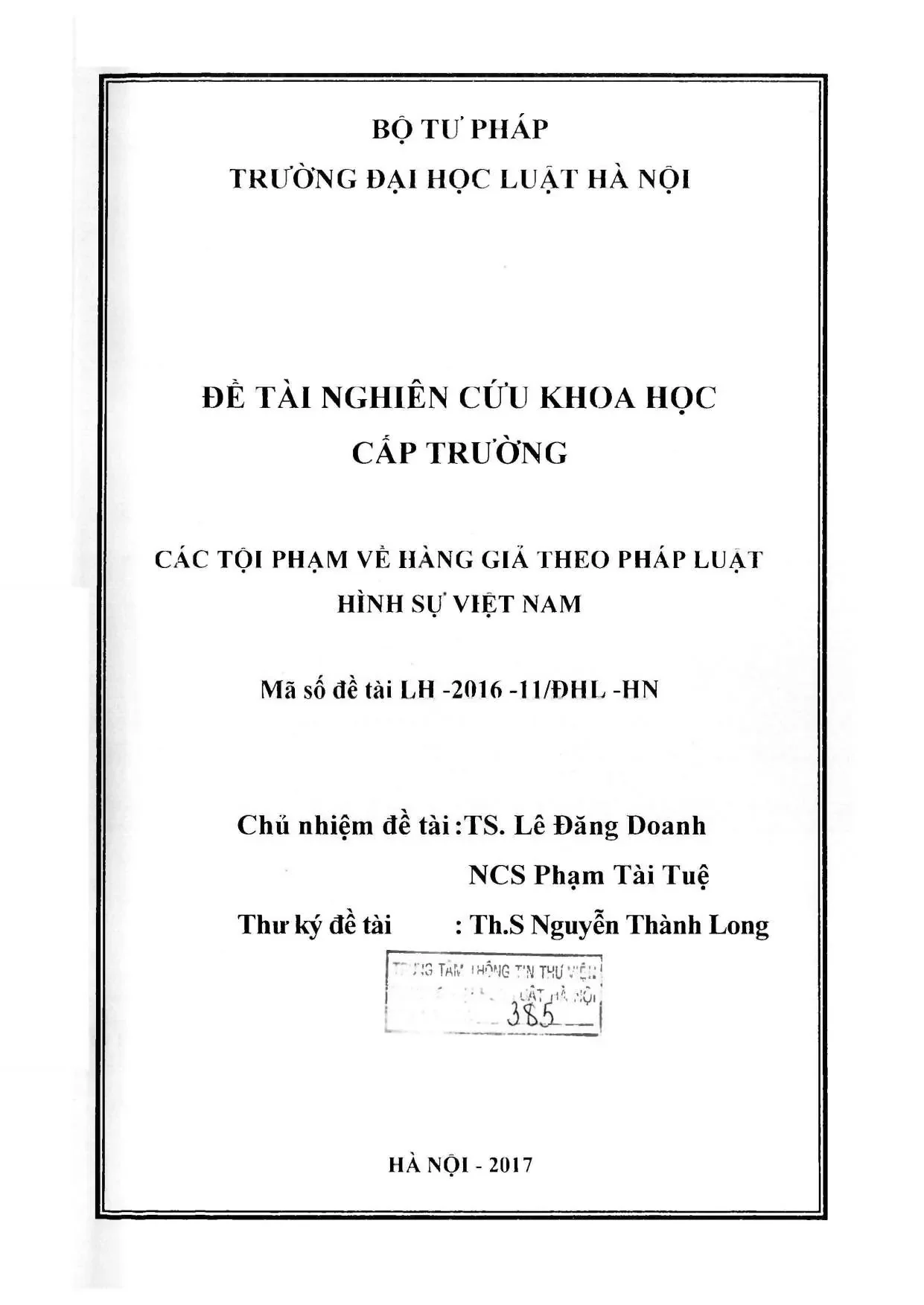 Nghiên cứu tội phạm hàng giả theo pháp luật hình sự Việt Nam