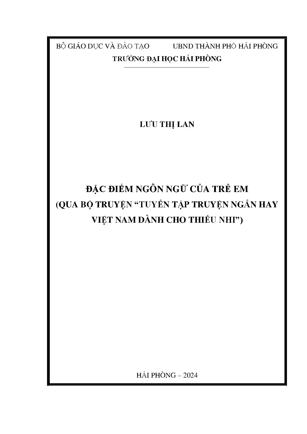 Đặc điểm ngôn ngữ trẻ em qua truyện ngắn dành cho thiếu nhi