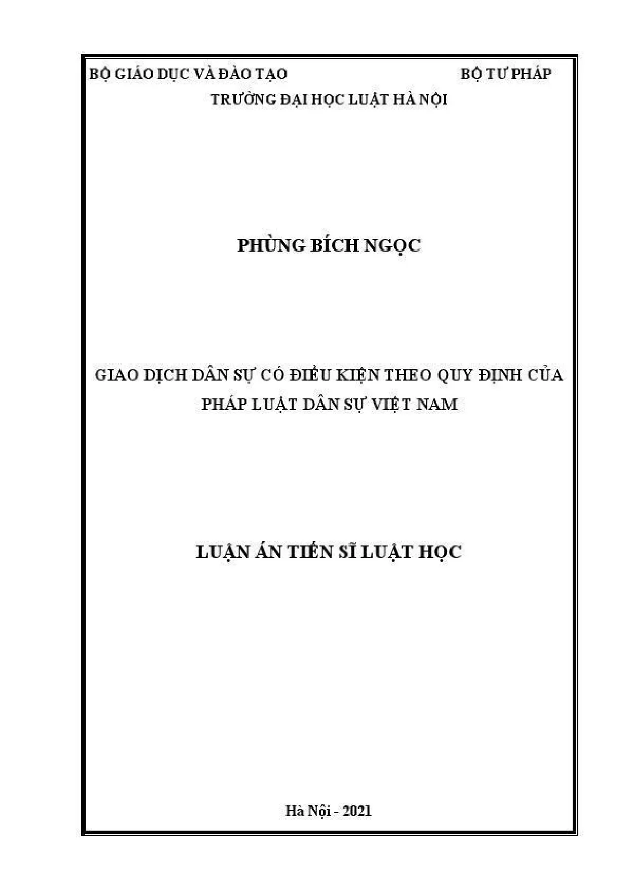 Luận án: Giao dịch dân sự có điều kiện theo pháp luật Việt Nam