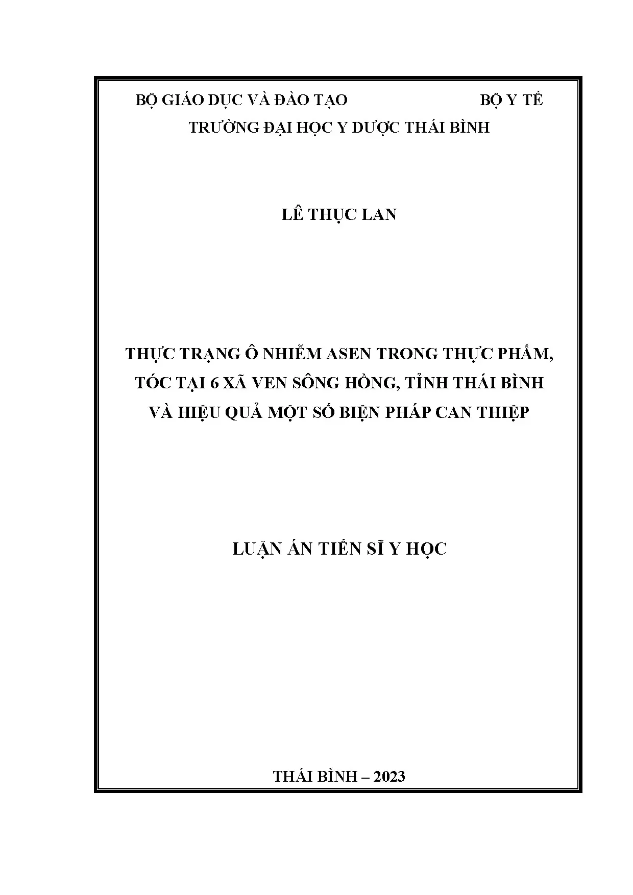 Thực trạng ô nhiễm Asen trong thực phẩm, tóc tại Thái Bình