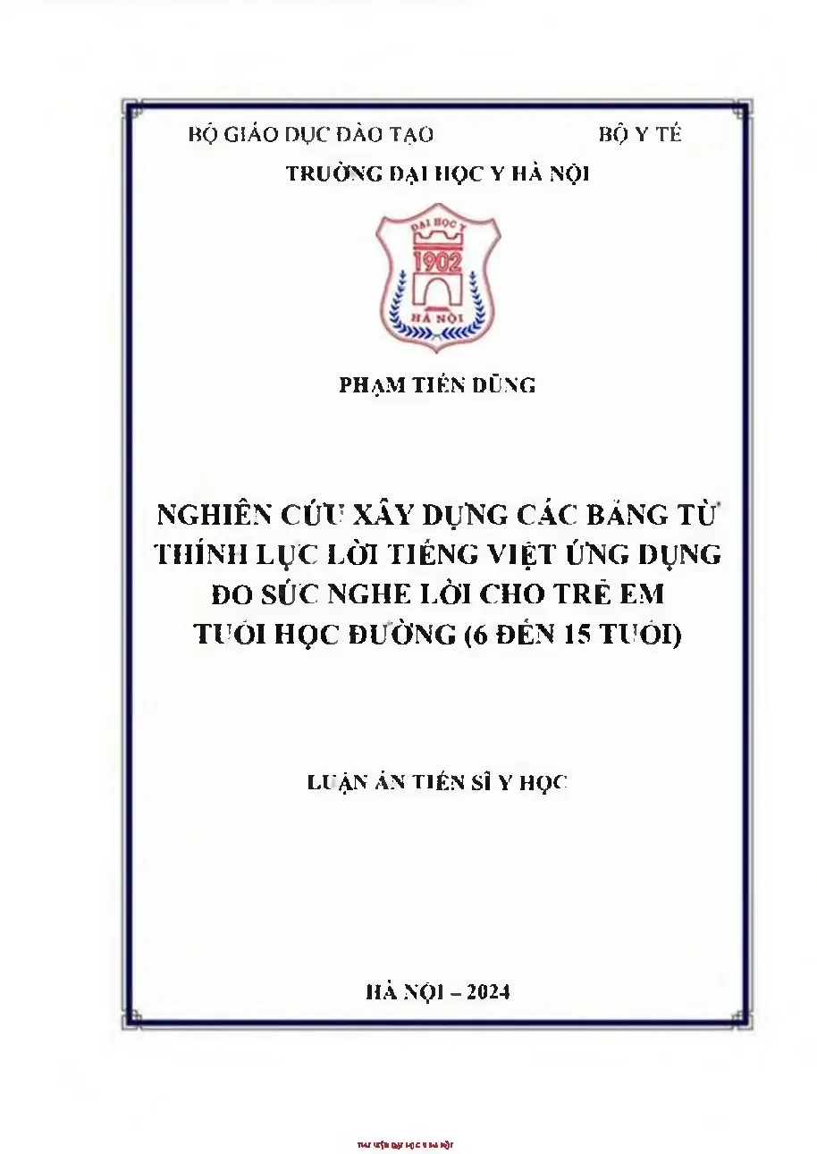 Nghiên cứu bảng từ thính lực lời Việt đo sức nghe trẻ 6-15