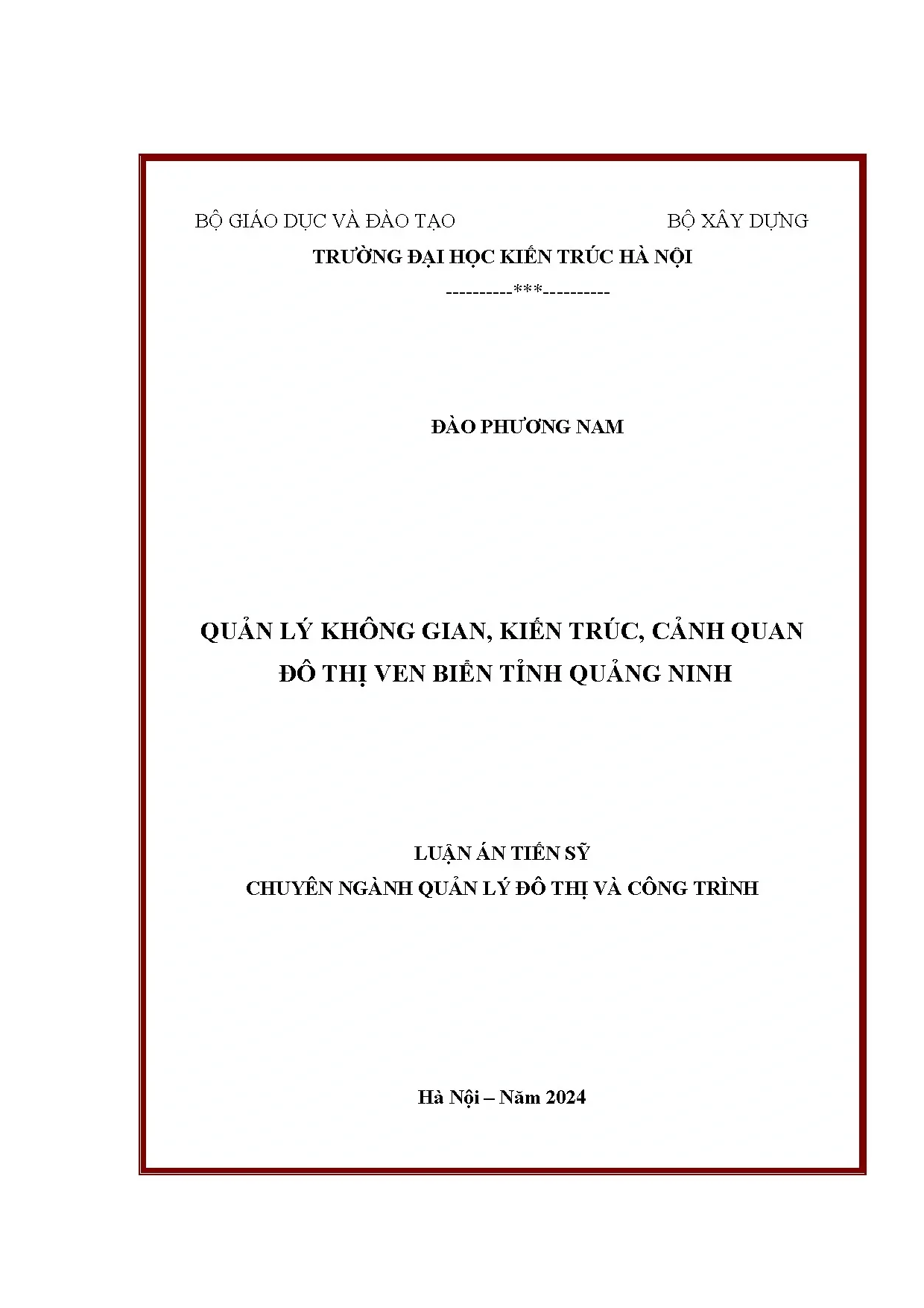 Quản lý không gian đô thị ven biển Quảng Ninh: Nghiên cứu chuyên sâu