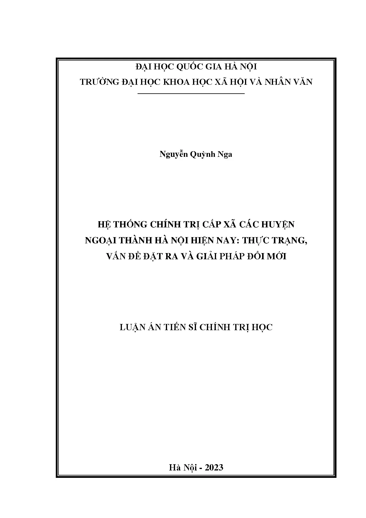 Hệ thống chính trị cấp xã ngoại thành Hà Nội: Thực trạng và đổi mới
