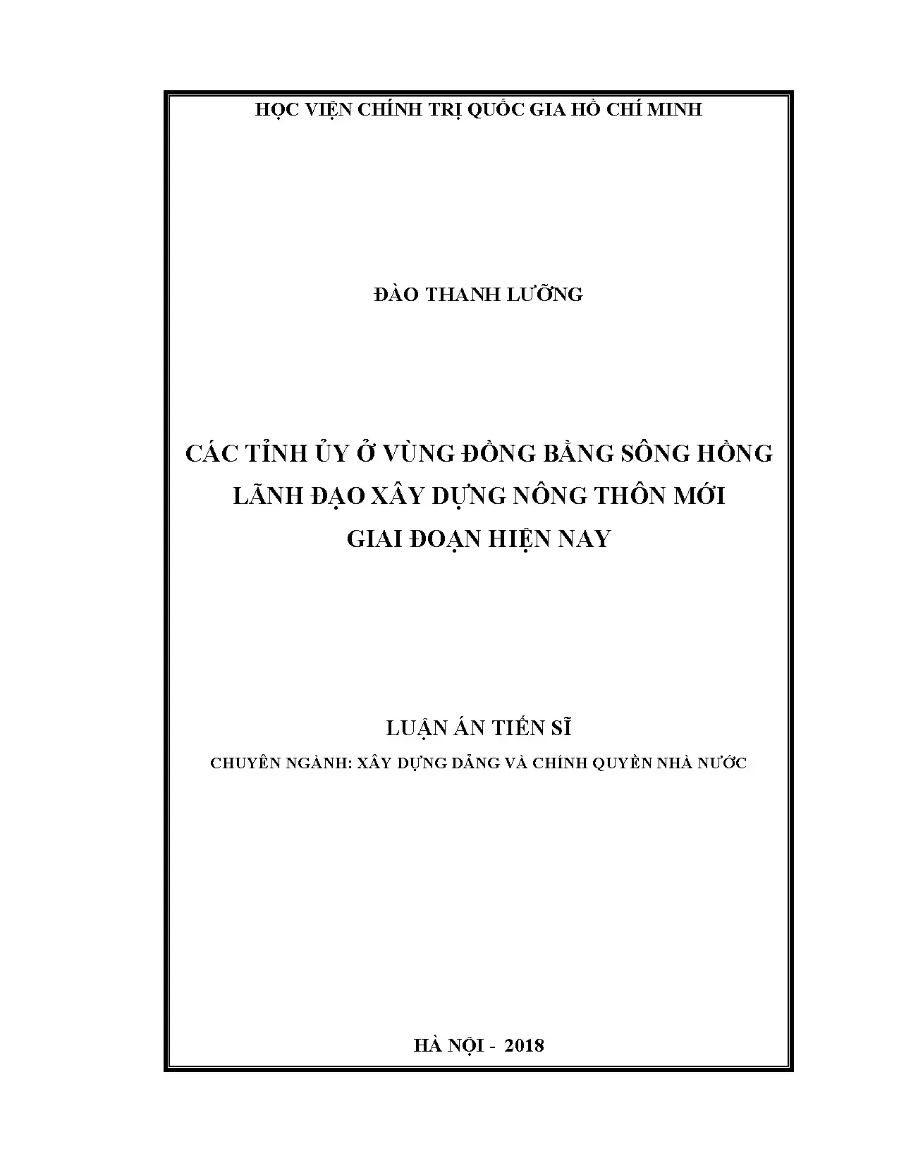 Lãnh đạo xây dựng NTM ĐBSH: Luận án TS Đào Thanh Lưỡng