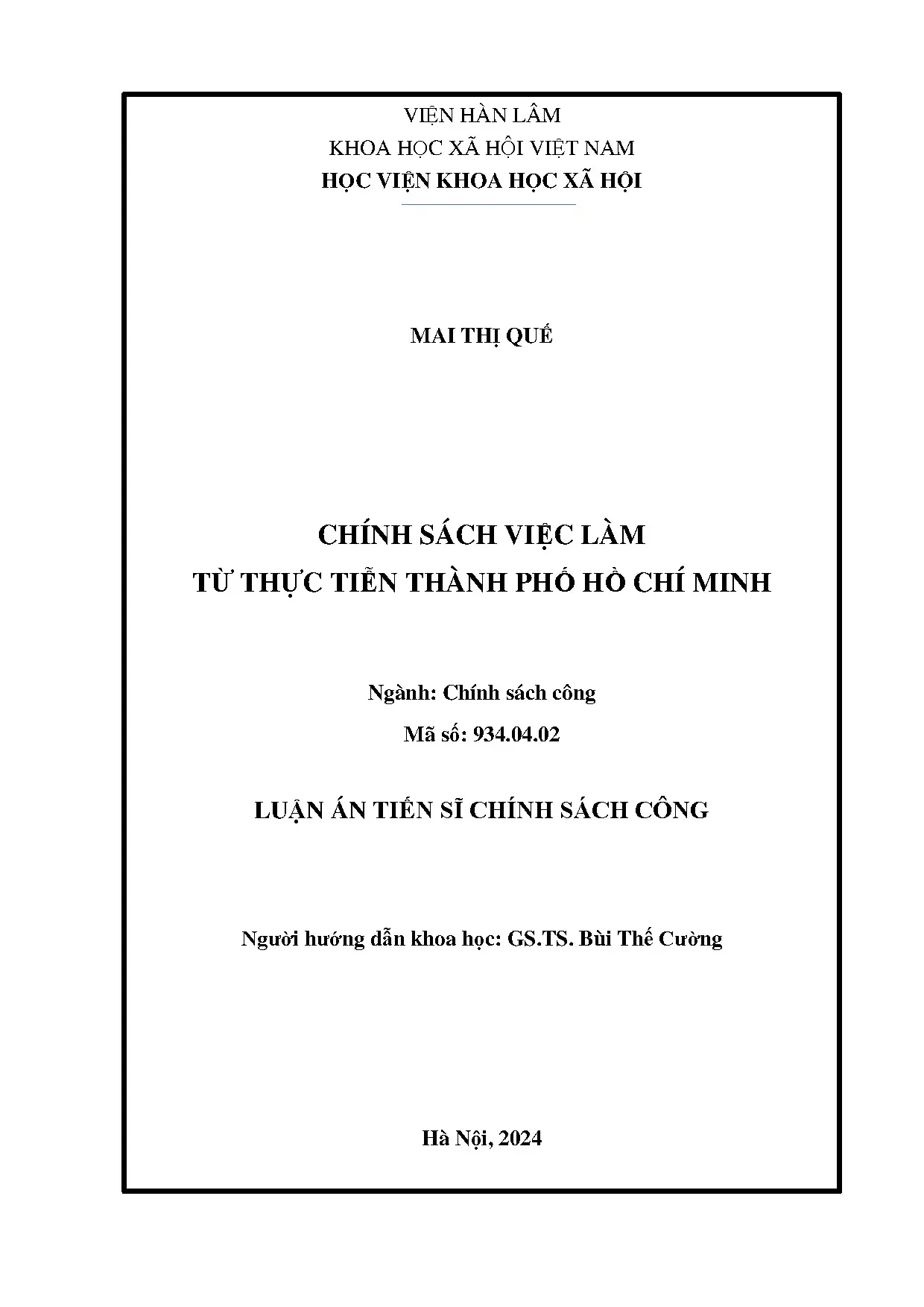 Chính sách việc làm tại TP.HCM: Luận án tiến sĩ chính sách công