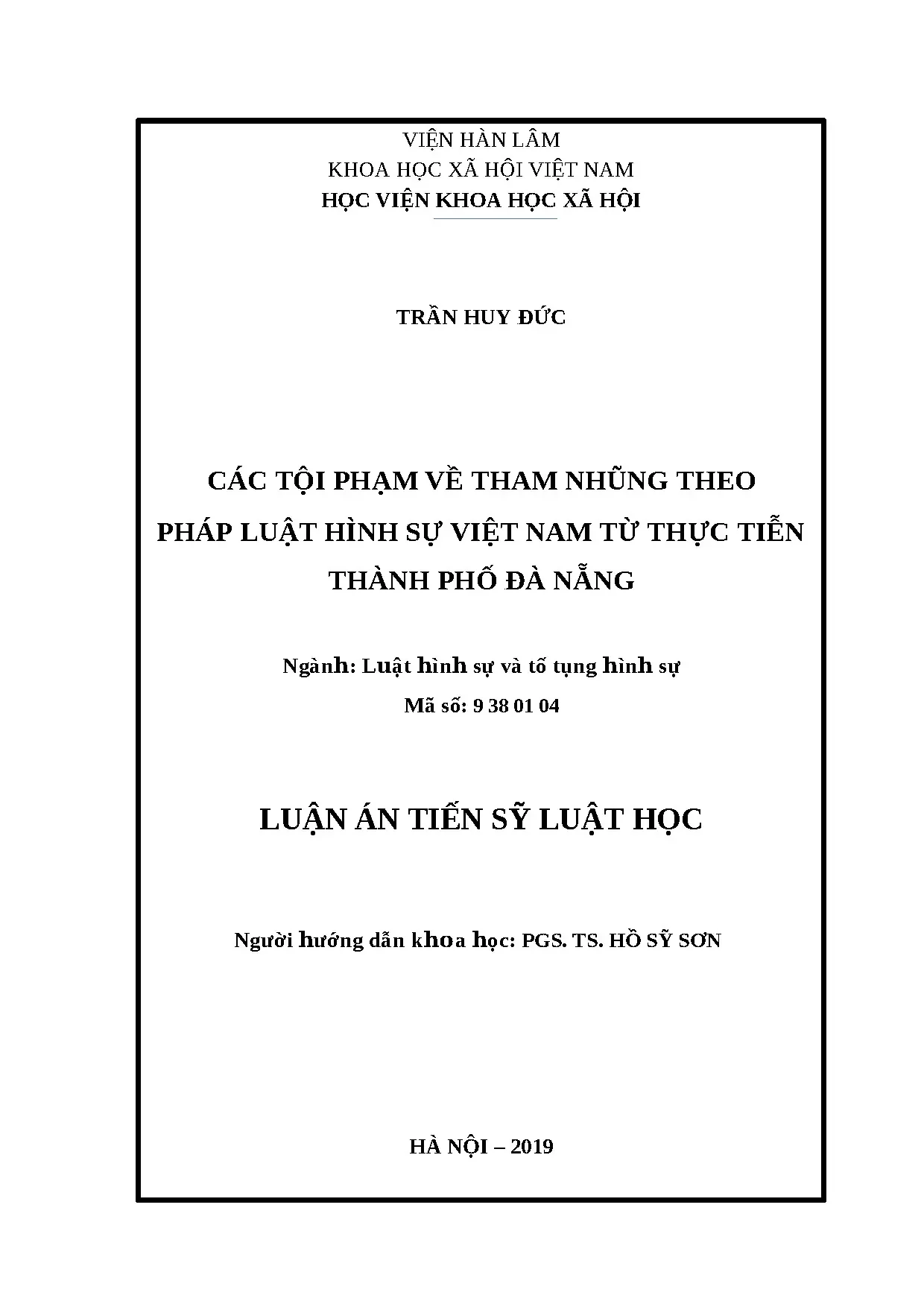 Tội phạm tham nhũng: Pháp luật hình sự Việt Nam & thực tiễn Đà Nẵng