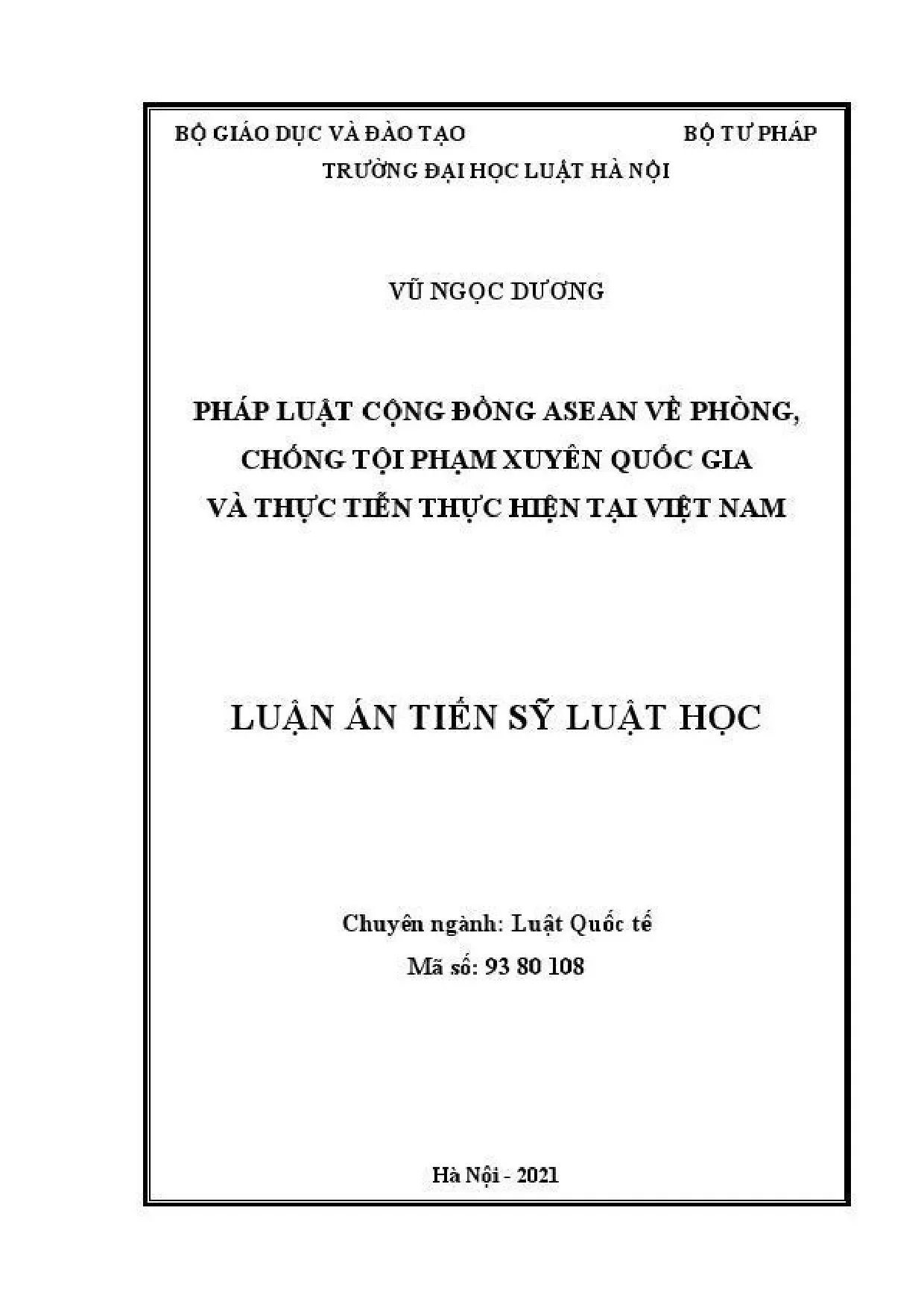 Pháp luật ASEAN chống tội phạm xuyên quốc gia tại Việt Nam