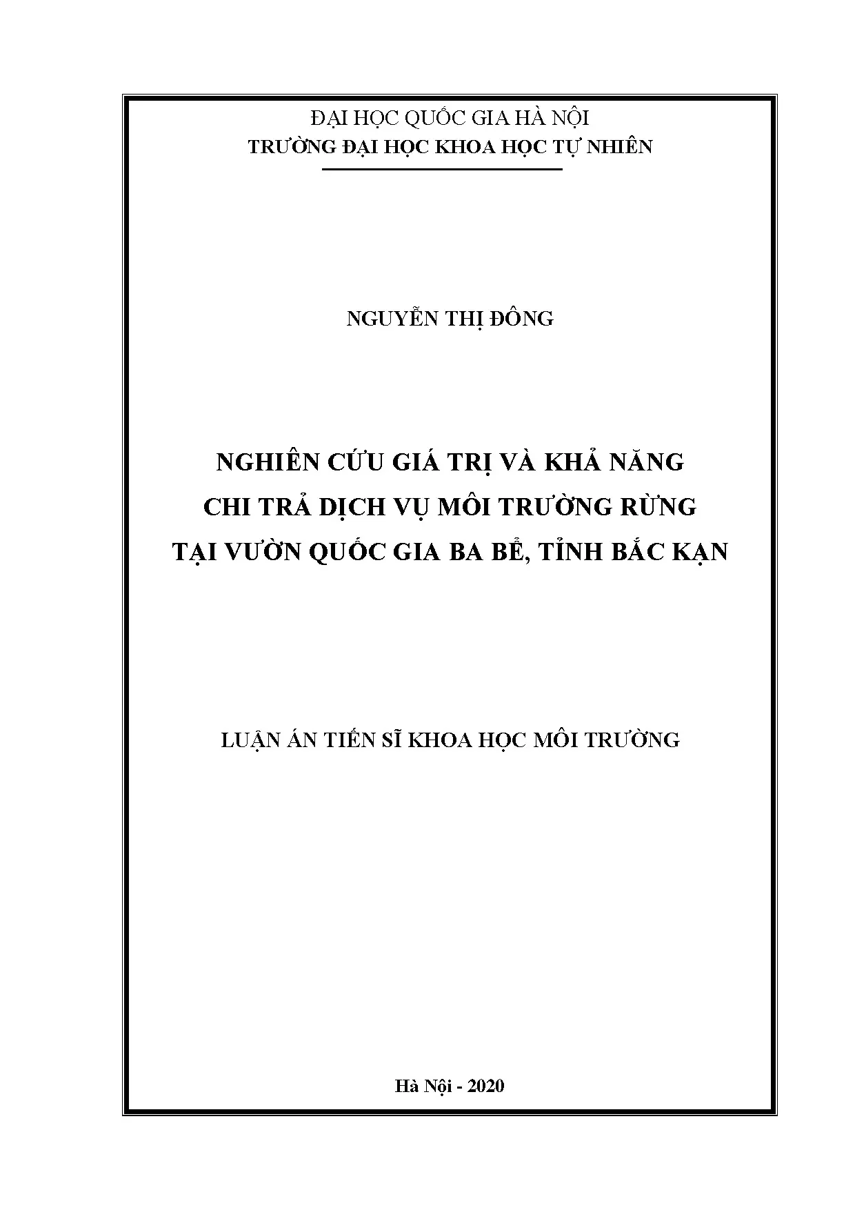 Nghiên cứu giá trị dịch vụ môi trường rừng tại Ba Bể