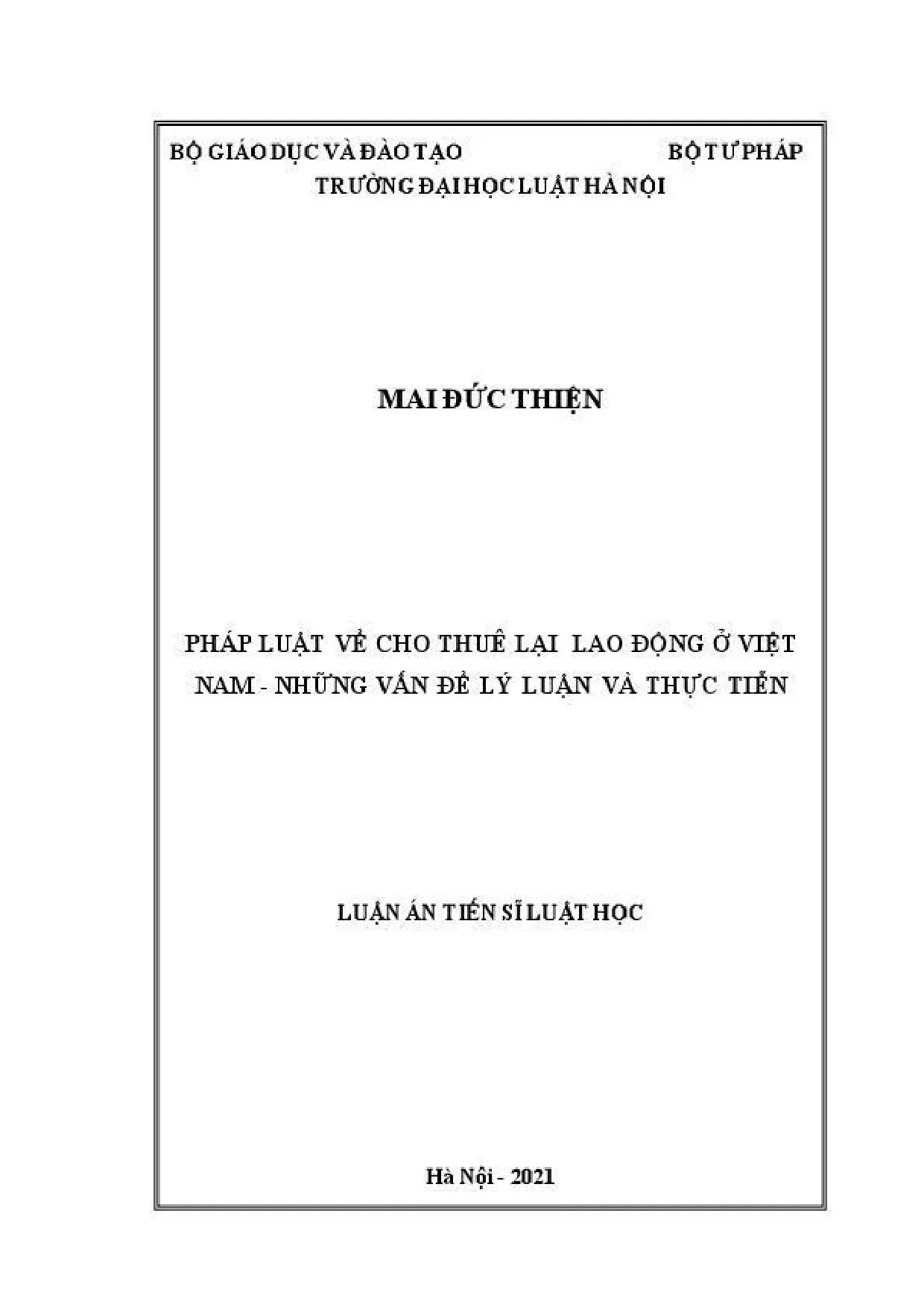 Luận án tiến sĩ luật học pháp luật về cho thuê lại lao động