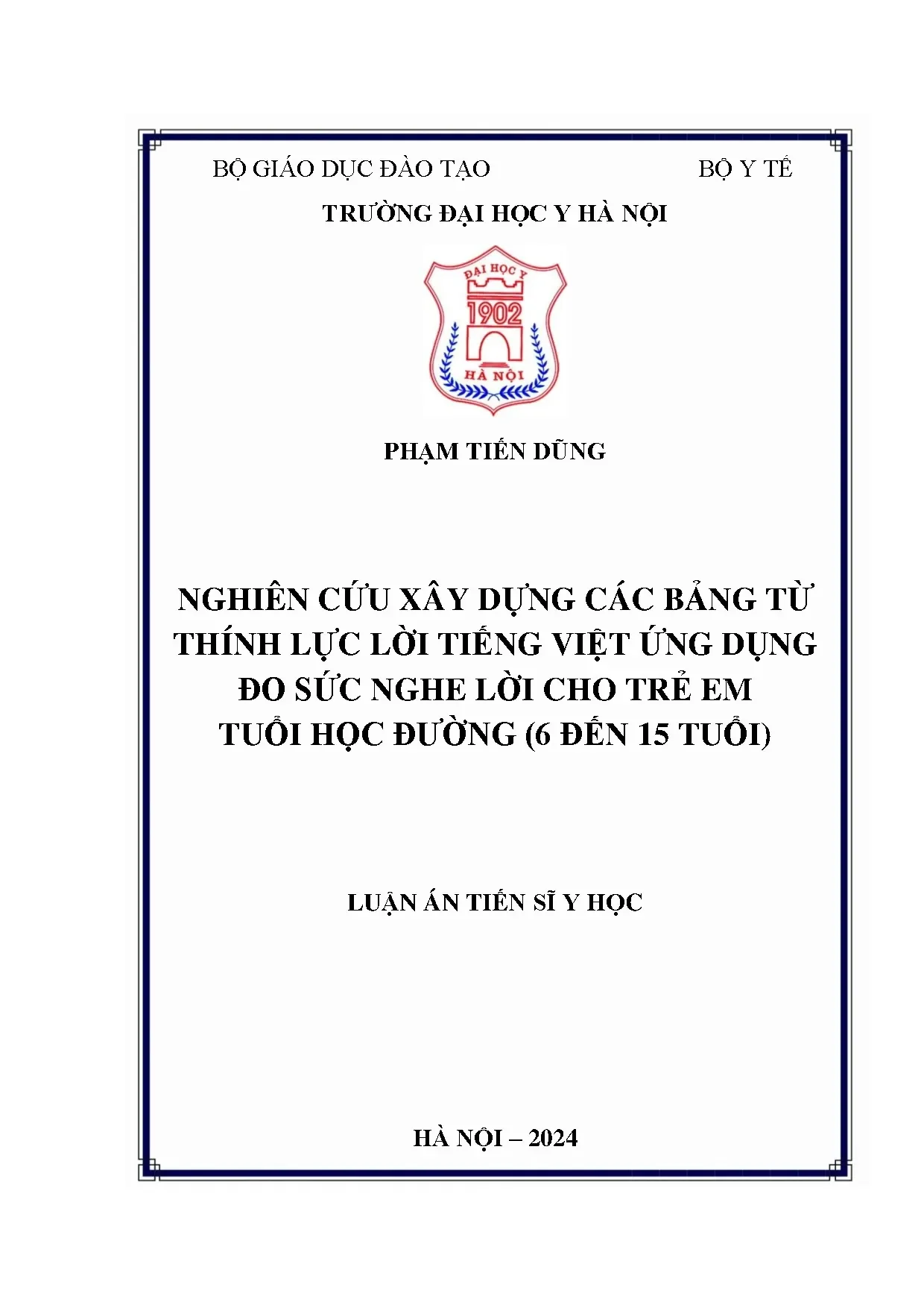 Nghiên cứu xây dựng bảng từ thính lực lời Việt đo sức nghe trẻ em
