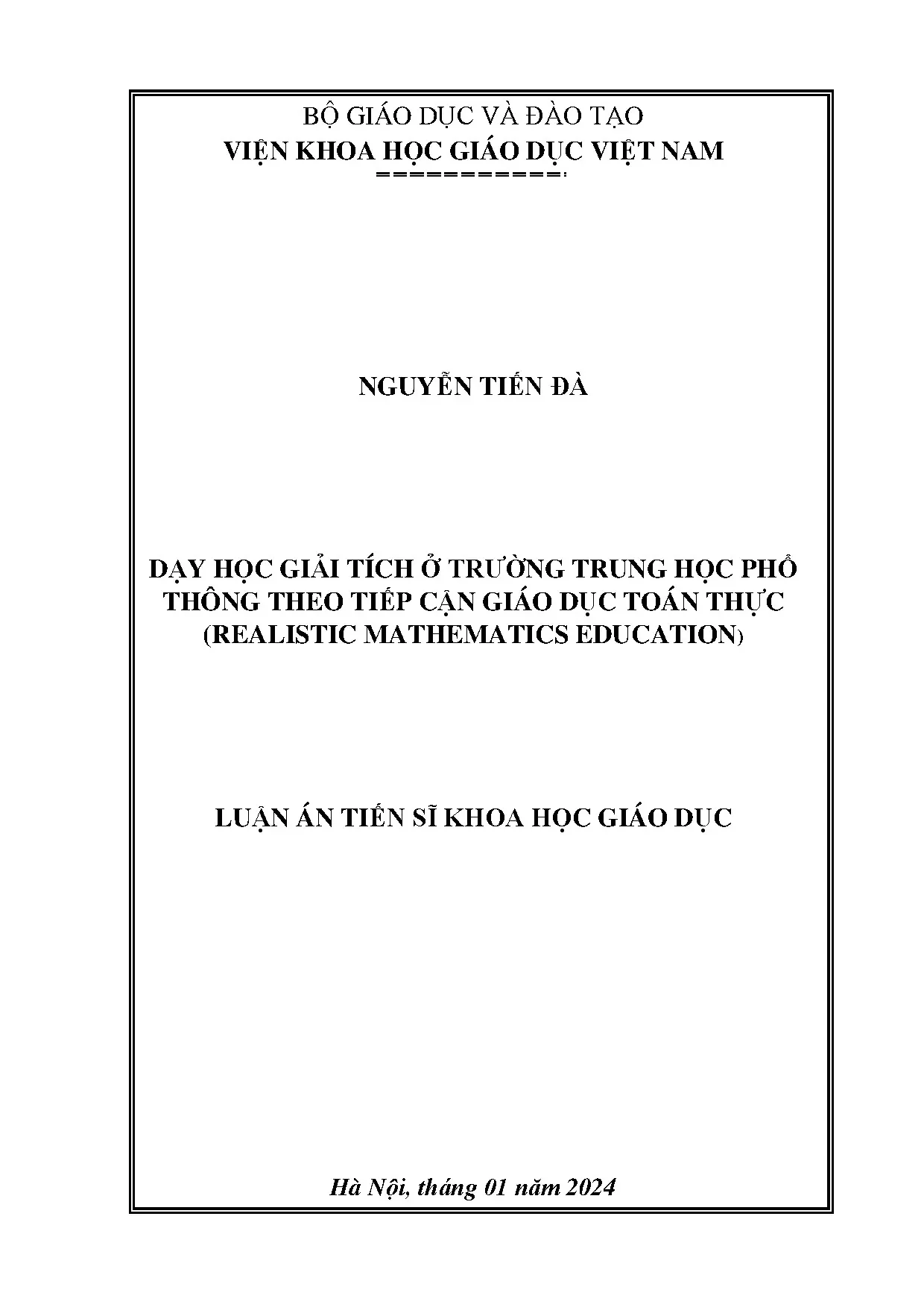 Dạy học Giải tích THPT theo Giáo dục Toán thực (RME)