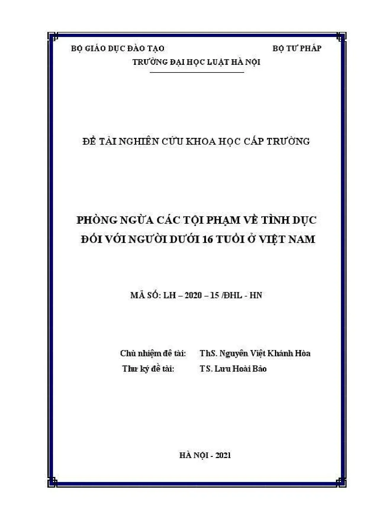 Phòng ngừa tội phạm tình dục người dưới 16 tuổi Việt Nam