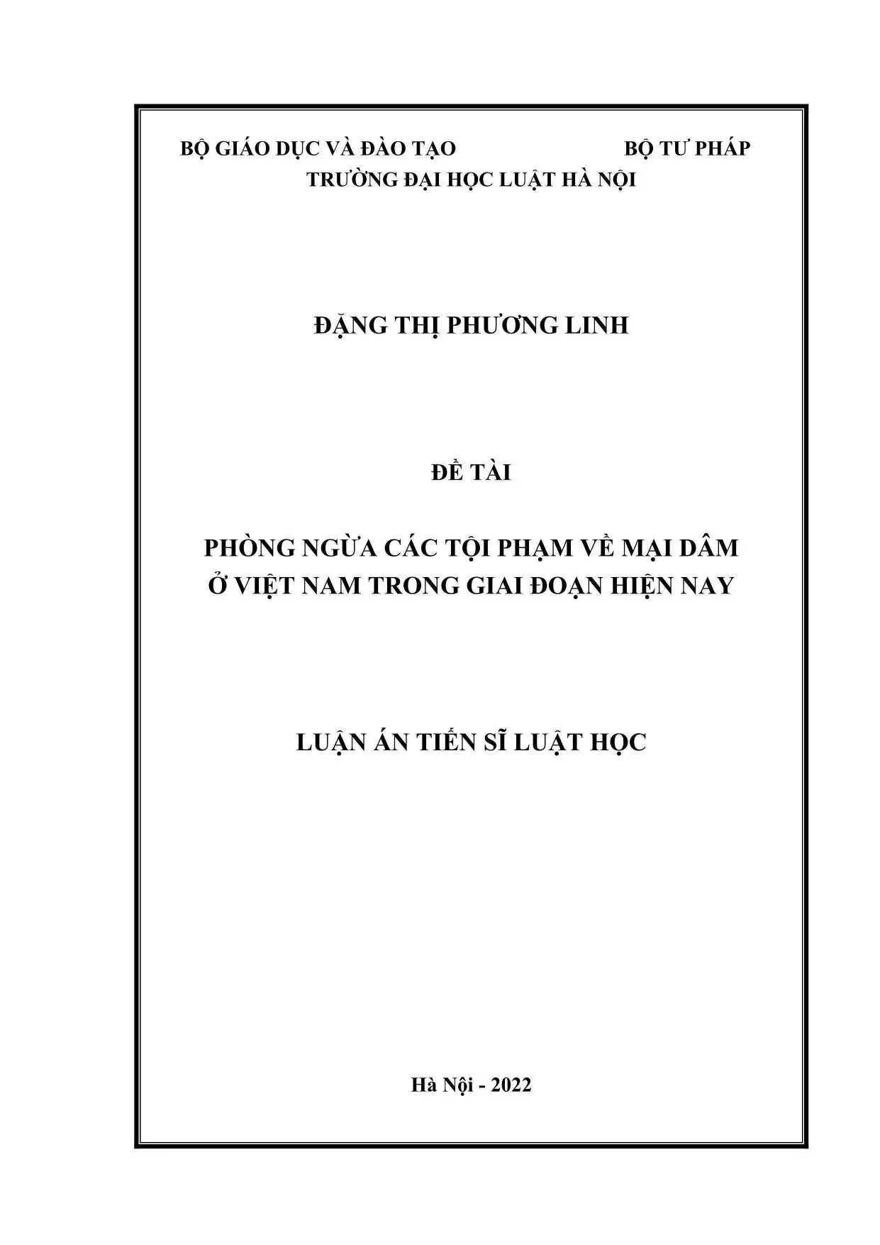 Phòng ngừa tội phạm mại dâm ở Việt Nam: Luận án luật học