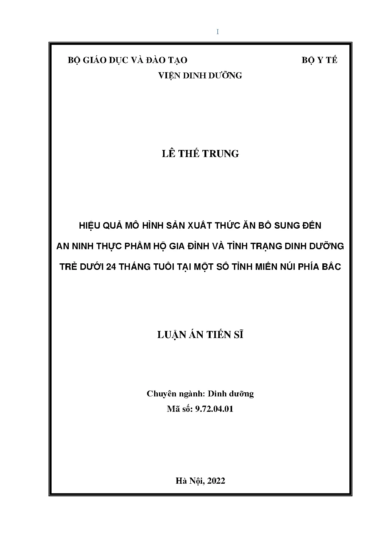 Luận án: ANTP, dinh dưỡng trẻ 24 tháng & thức ăn bổ sung