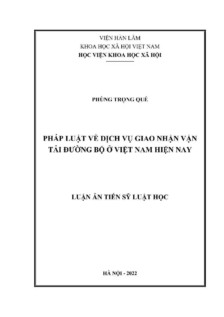 Luận án tiến sĩ luật học pháp luật về dịch vụ giao nhận vận