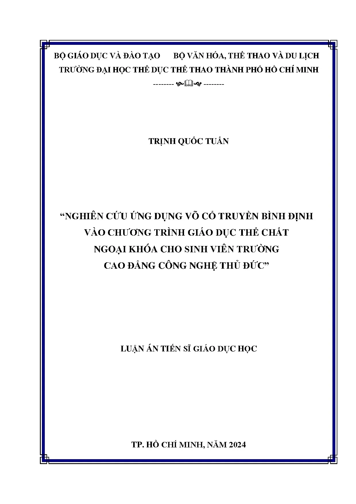 Ứng dụng võ cổ truyền Bình Định vào GDTC ngoại khóa SV CĐ Công nghệ Thủ Đức