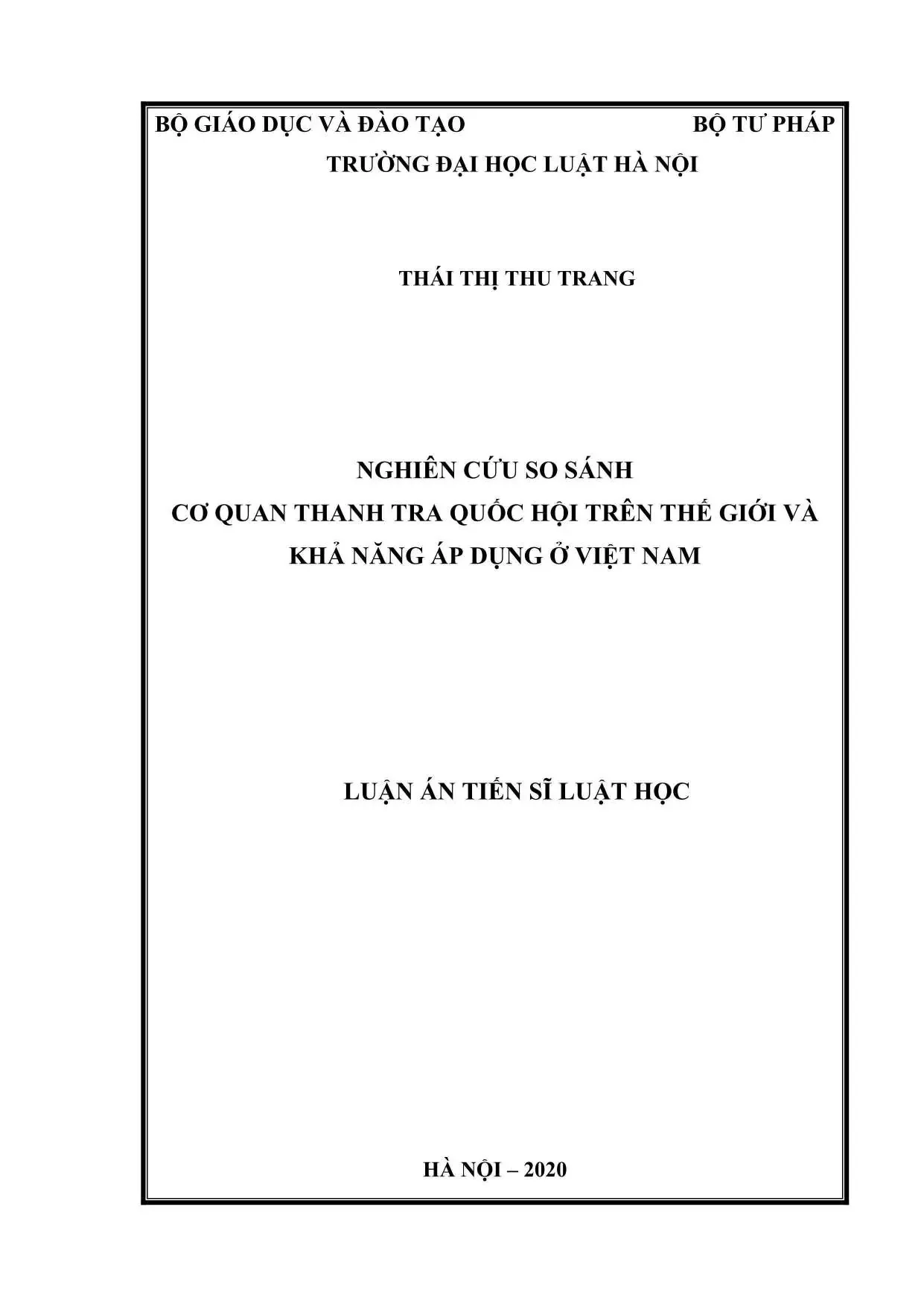 Thanh tra Quốc hội: Nghiên cứu so sánh và áp dụng tại Việt Nam