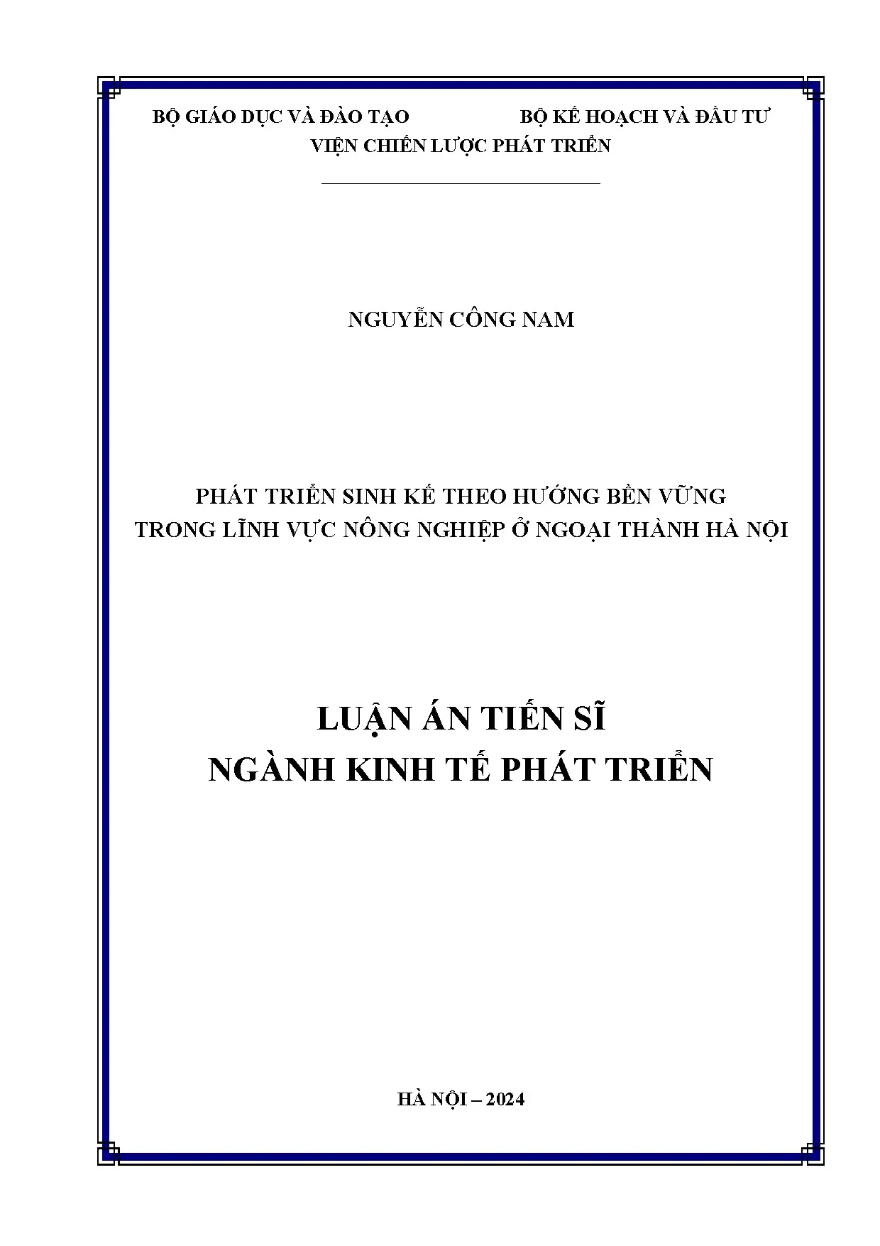Phát triển sinh kế bền vững nông nghiệp ngoại thành Hà Nội